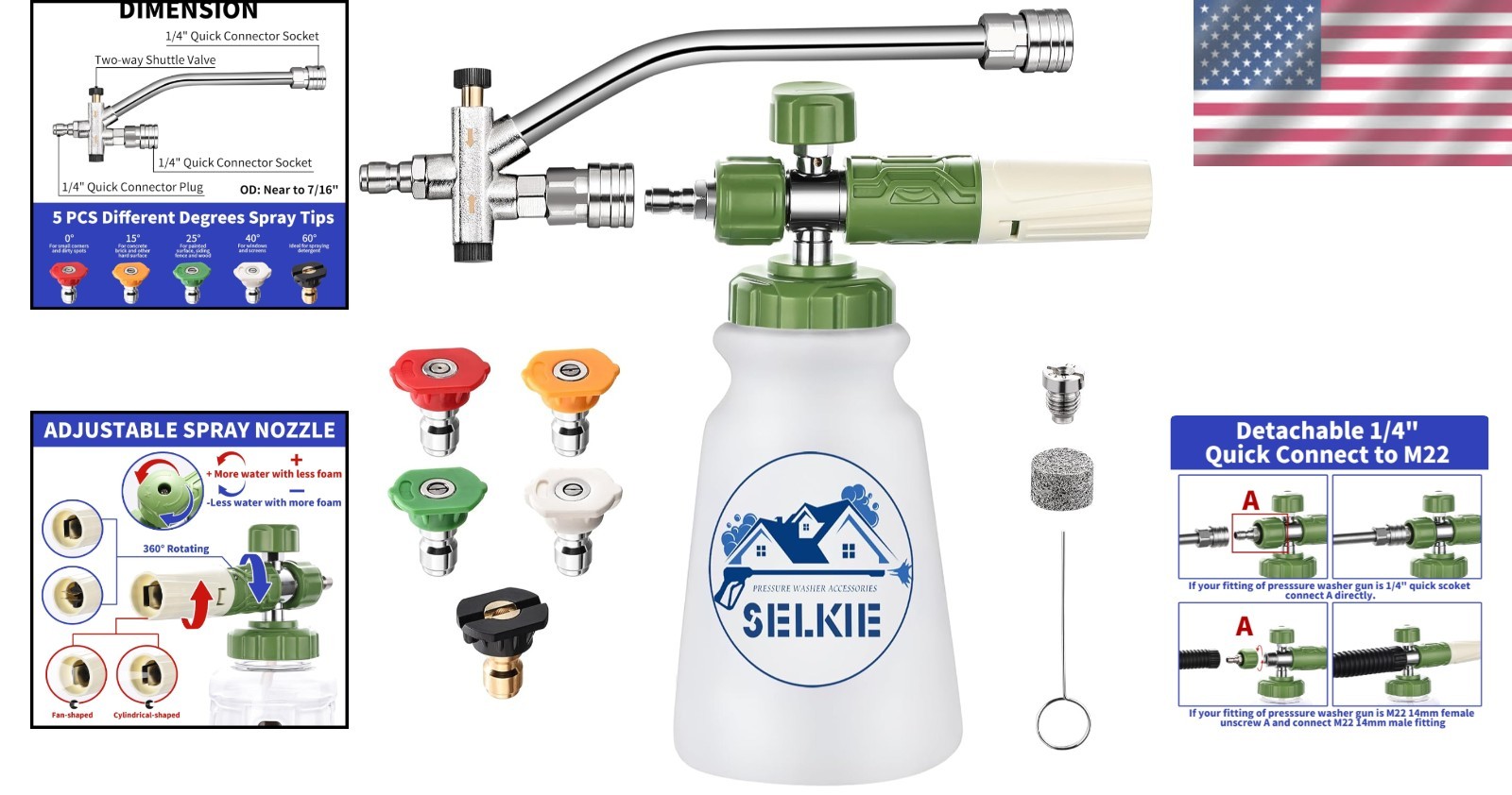 Foam Cannon with Dual Tip Attachment, Adjustable Pressure Washer Foam Blaster