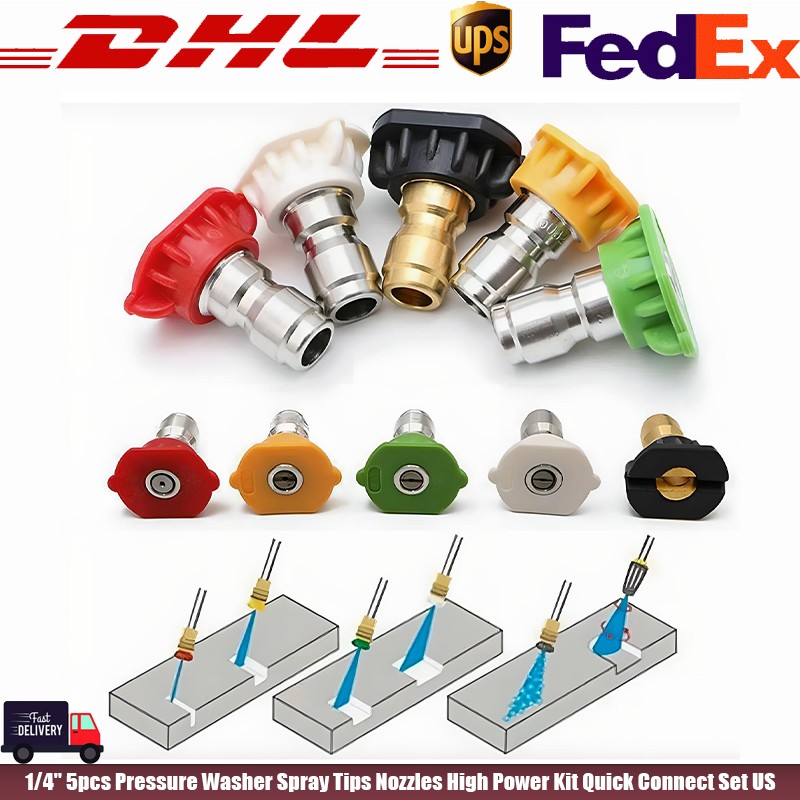 1/4″ 5pcs Pressure Washer Spray Tips Nozzles High Power Kit Quick Connect Set US