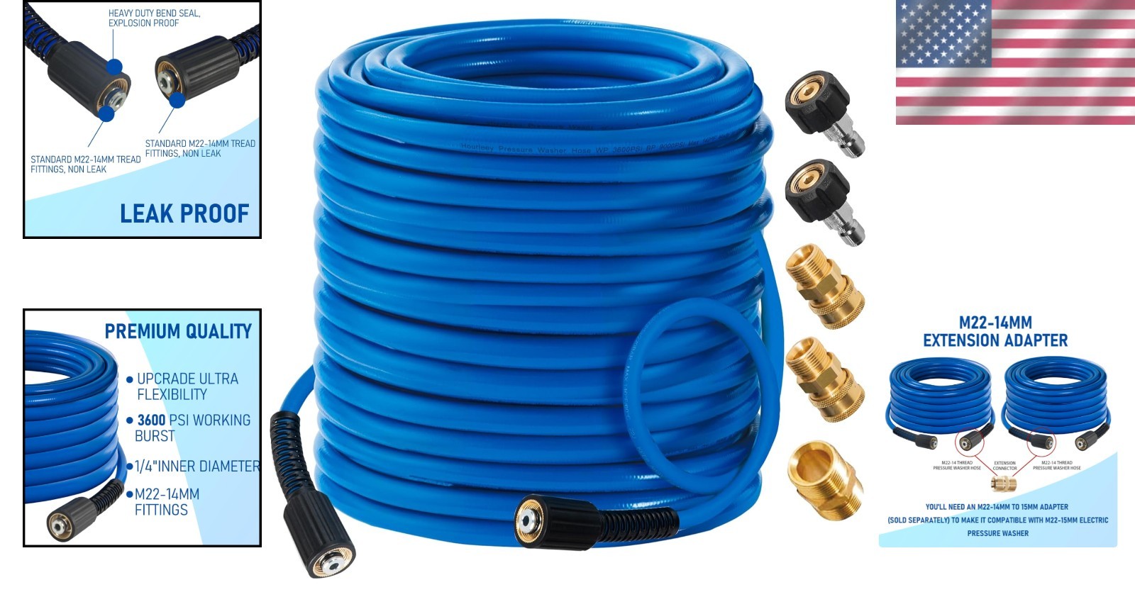 Heavy-Duty 100 FT Pressure Washer Hose, 3600 PSI – Versatile Cleaning Solution