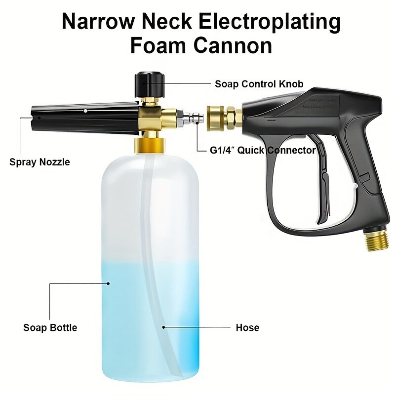 1/4″ Snow Foam Washer Gun Car Wash Soap Lance Cannon Spray Pressure Jet Bottle