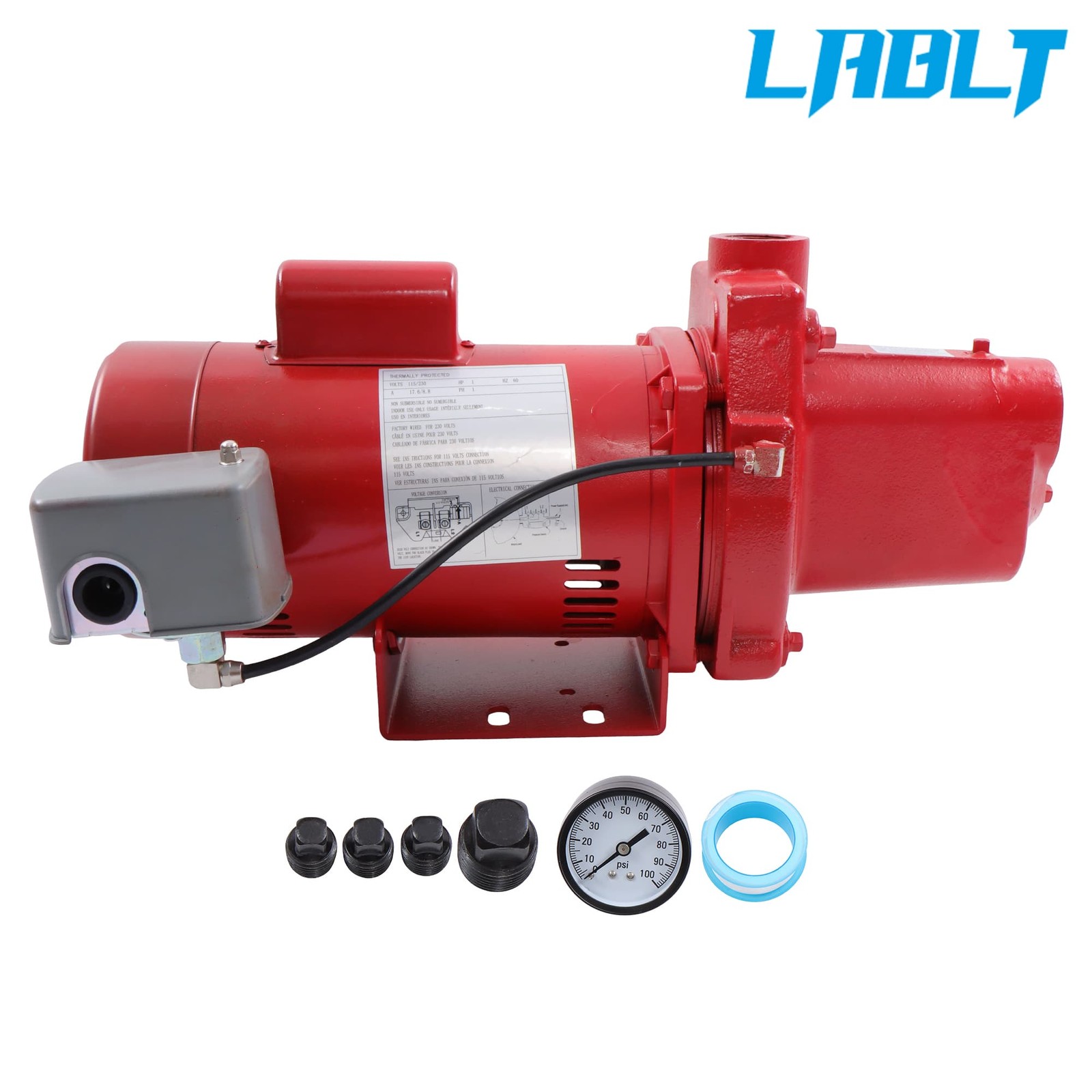 LABLT 1HP 23GPM Dual Voltage 115/230 Volt Cast Iron Shallow Jet Pump Red 602208