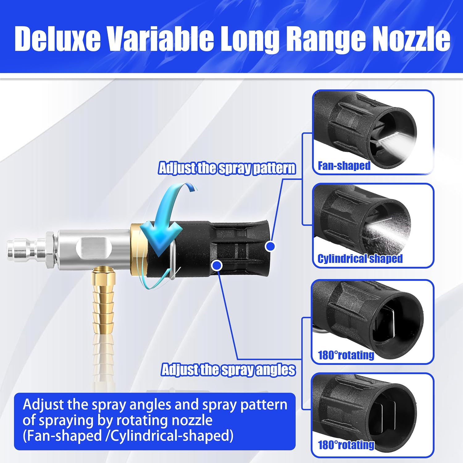 Adjustable Long Range Nozzle for Pressure Washer 4-4.5 GPM, Downstream Injection
