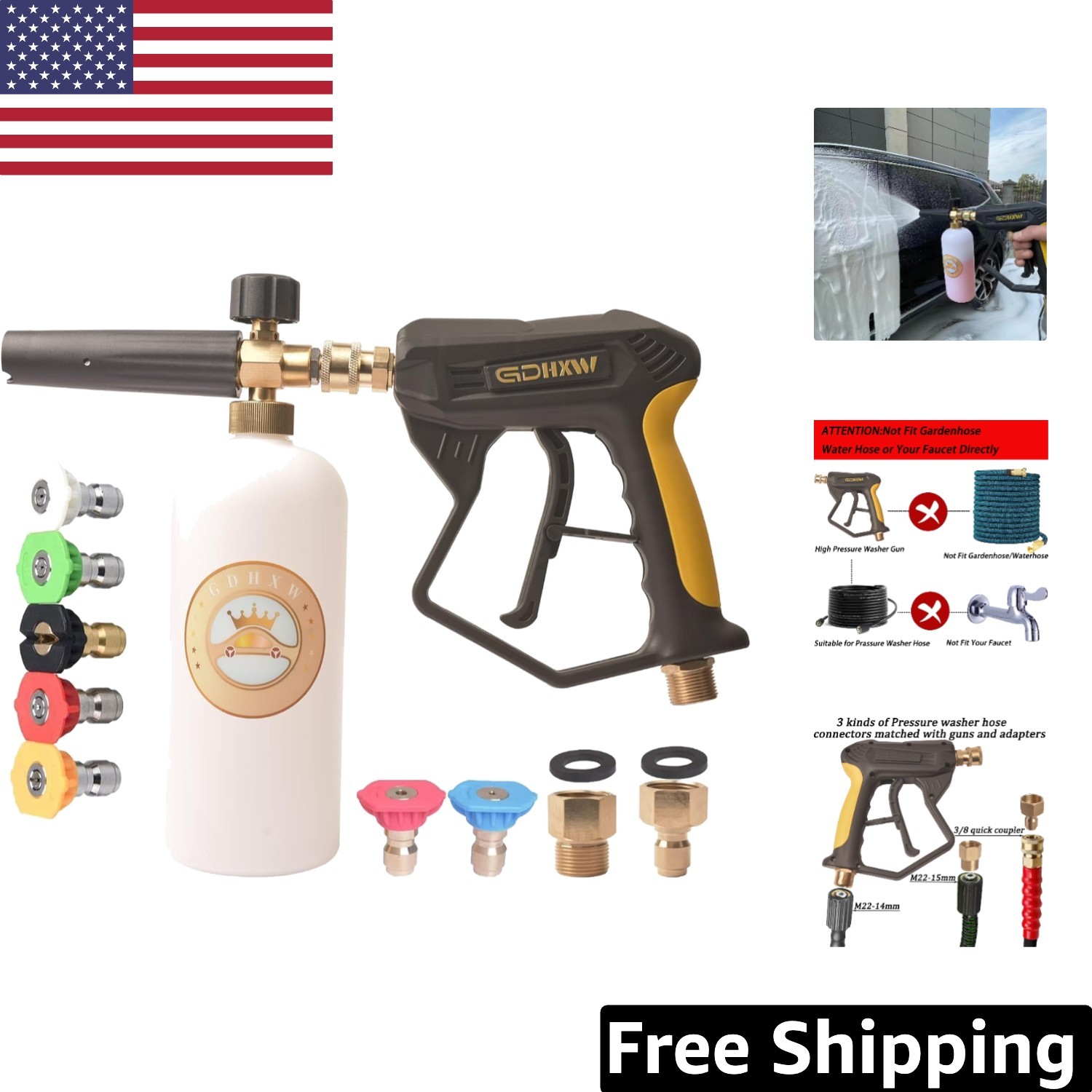 High Performance X-887 Pressure Washer with Foam Gun & 2 Adapters for Custom Use