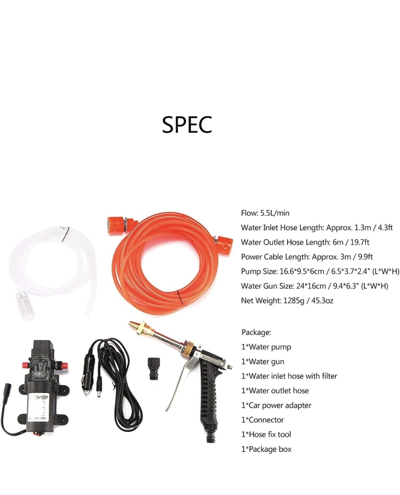 Car Washer Kit,100W Electrical Car Wash Pump Portable High Pressure 12V130PSI