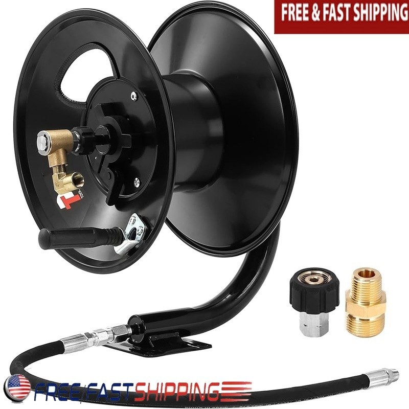 Heavy Duty Pressure Washer Hose Reel 100ft Steel Frame Corrosion Resistant New