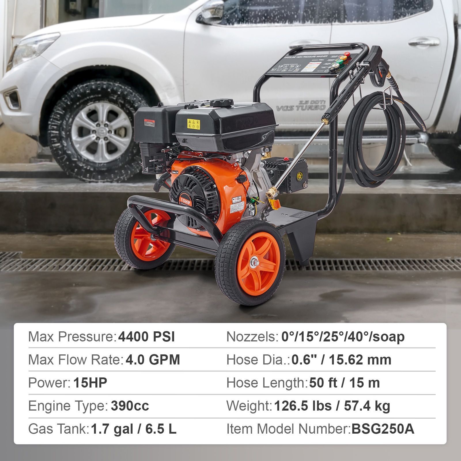 Gas Pressure Washer 4400 PSI 4.0 GPM, Steel Cart, 5 Quick-Connect Nozzles