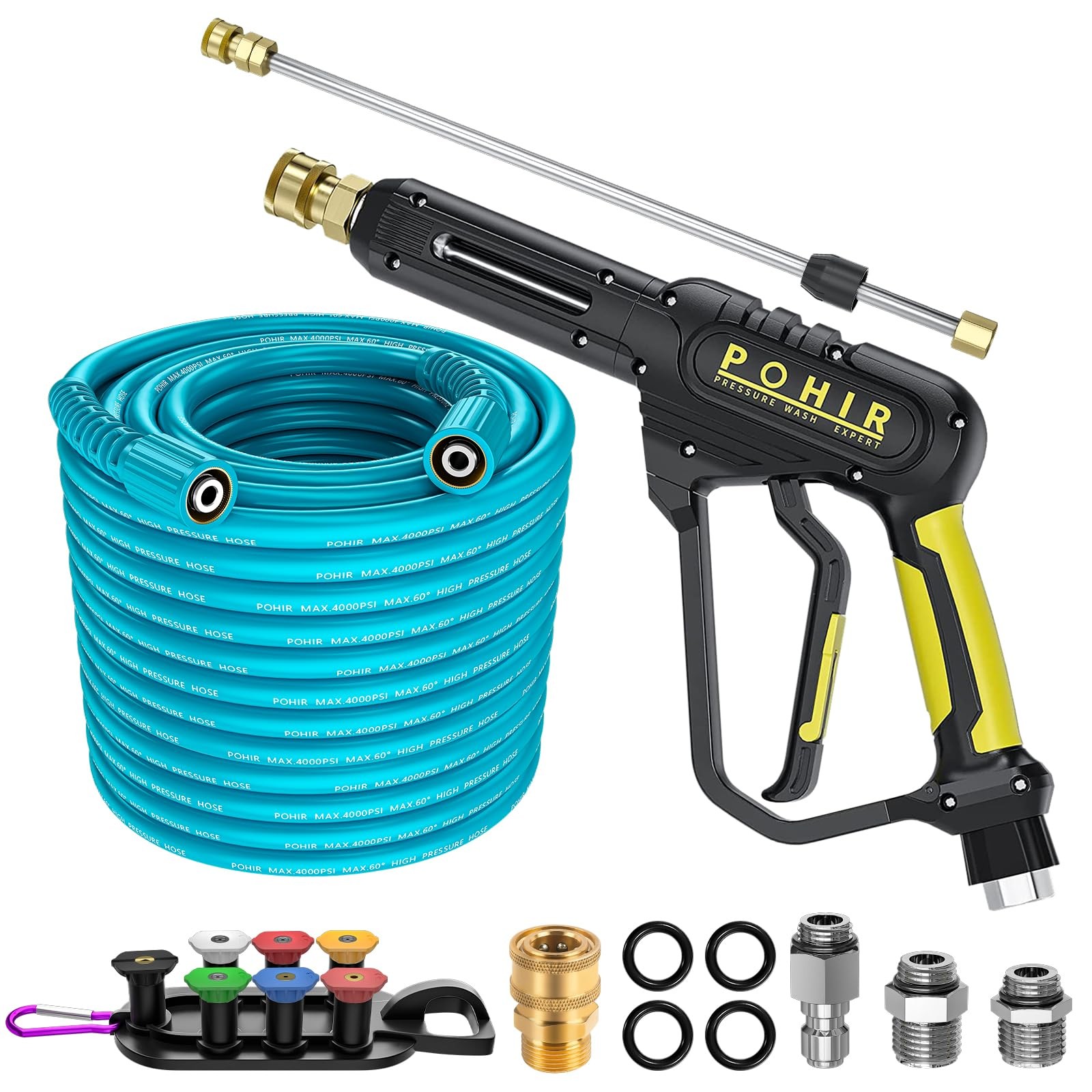3600PSI Pressure Washer and Hose 50ft, Power Washer Hose 15 in Extension Wand…