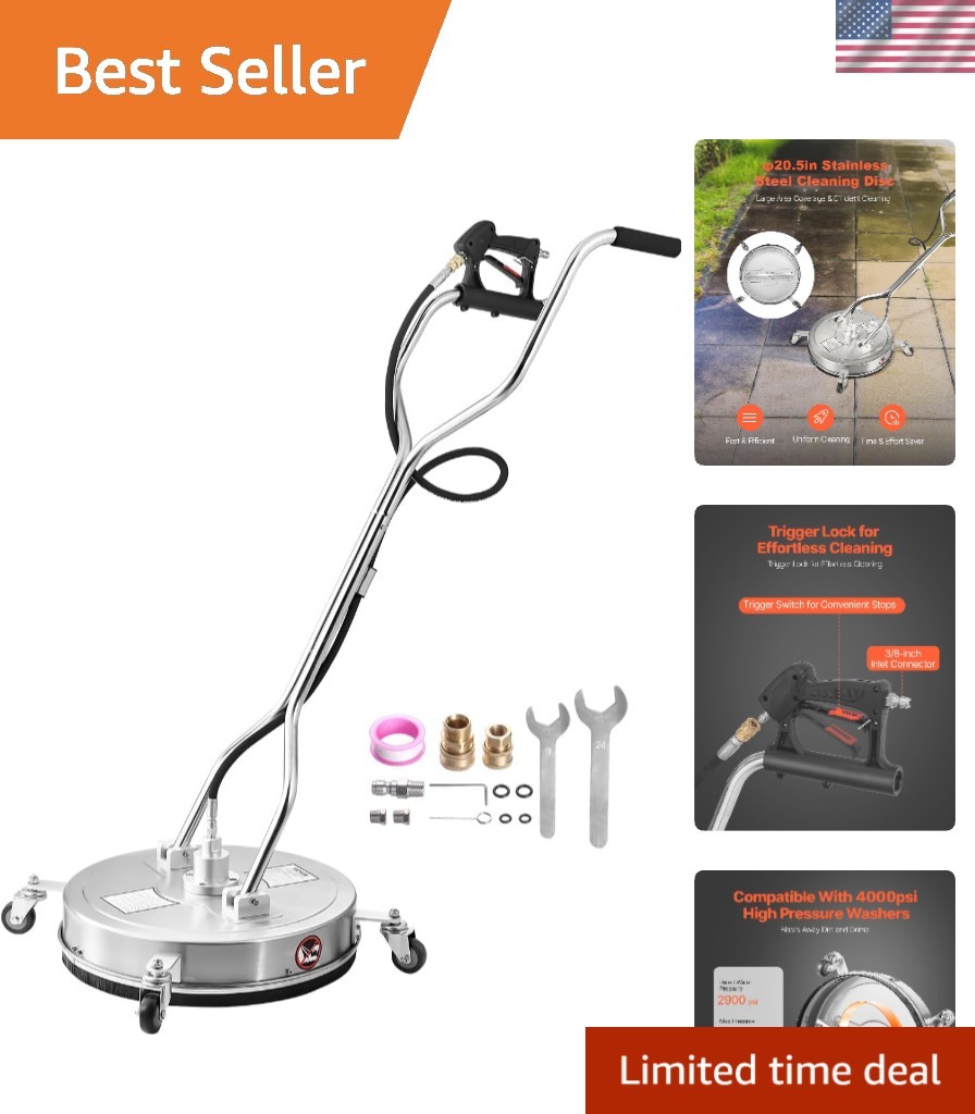 20 Inch Pressure Washer Surface Cleaner, 4000 PSI Stainless Steel Attachment …