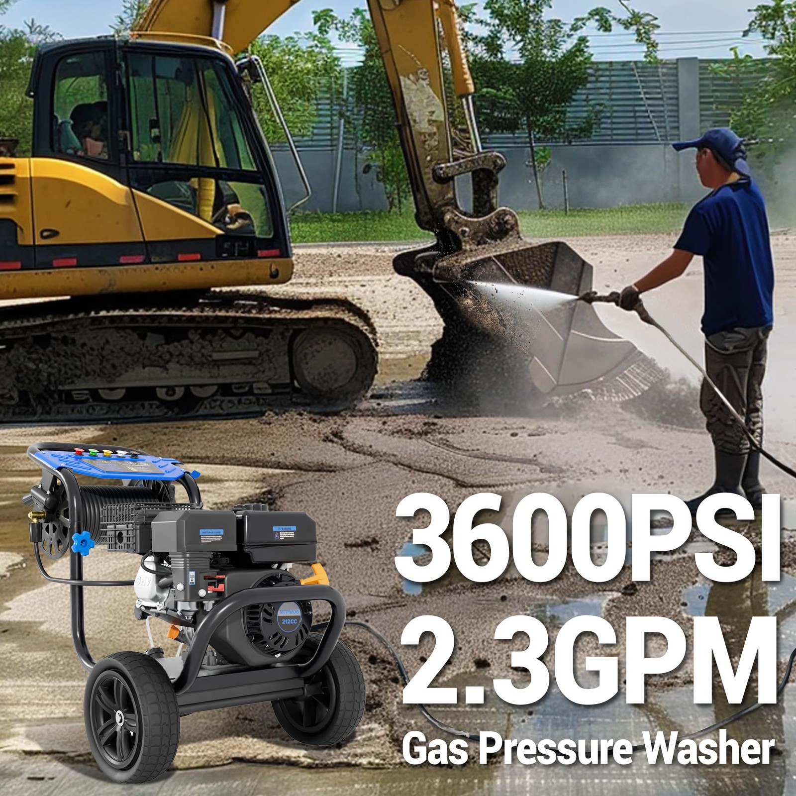 EFURDEN Gas Pressure Washer 3600 PSI 2.3 GPM with 5 Nozzle&Hose Reel&30ft Hose