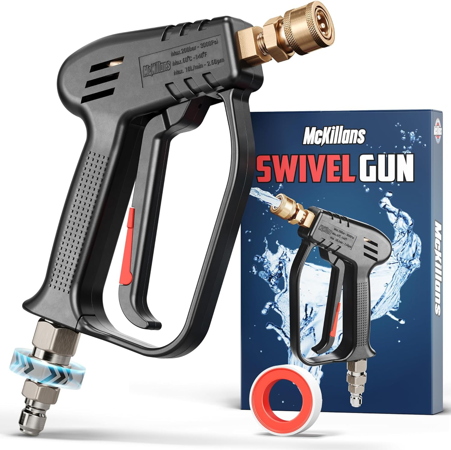Short Pressure Washer Gun with Swivel – High Pressure Water Handle with 3/8″ Mal
