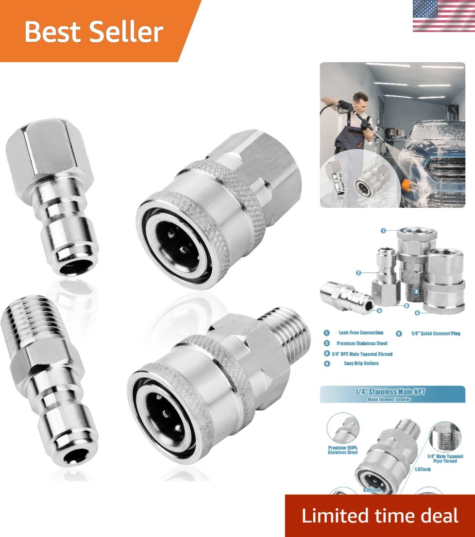 1/4 Inch NPT Pressure Washer Coupler Set – Durable Stainless Steel Connectors