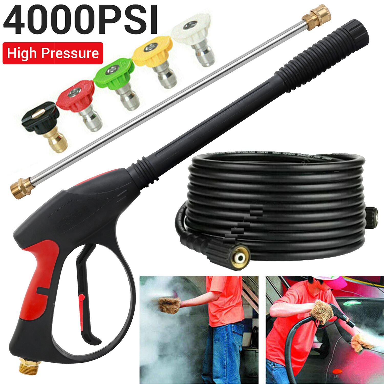 High Pressure 4000PSI Car Power Washer Gun Spray Wand Lance Nozzle & Hose Kit