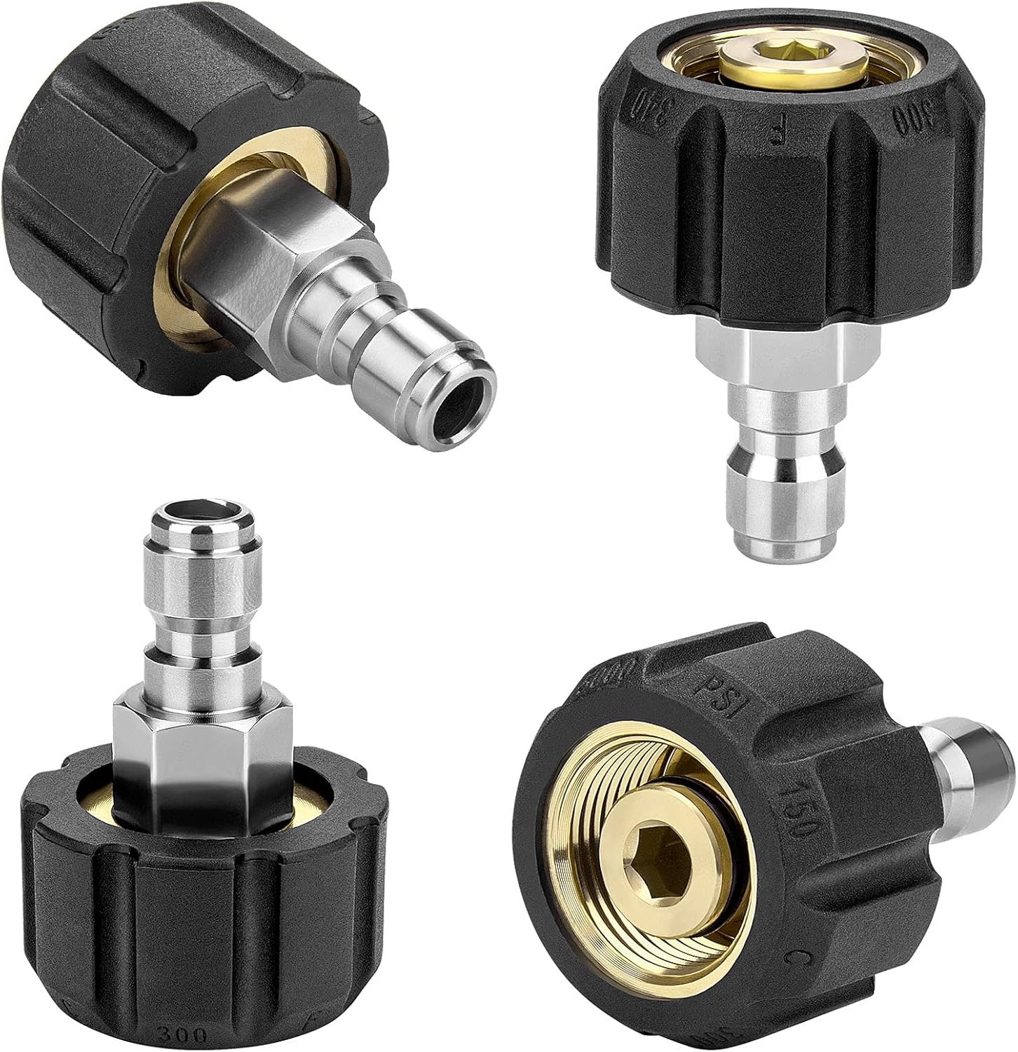 Heavy-Duty Pressure Washer Adapter Set – 2 Pair M22 Quick Connect 1/4″ Fittings