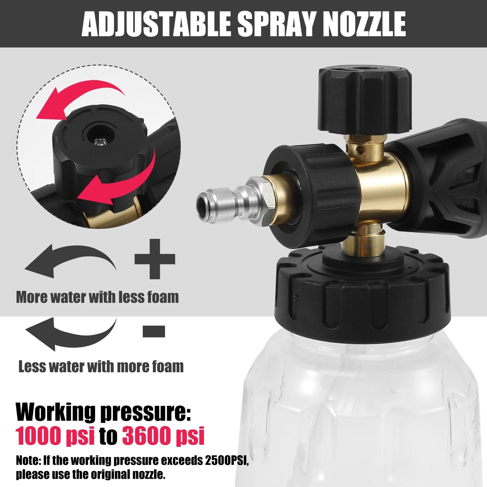 1/4″ High Pressure Washer Foam Cannon with Dual-Connector Double Tip Attachment