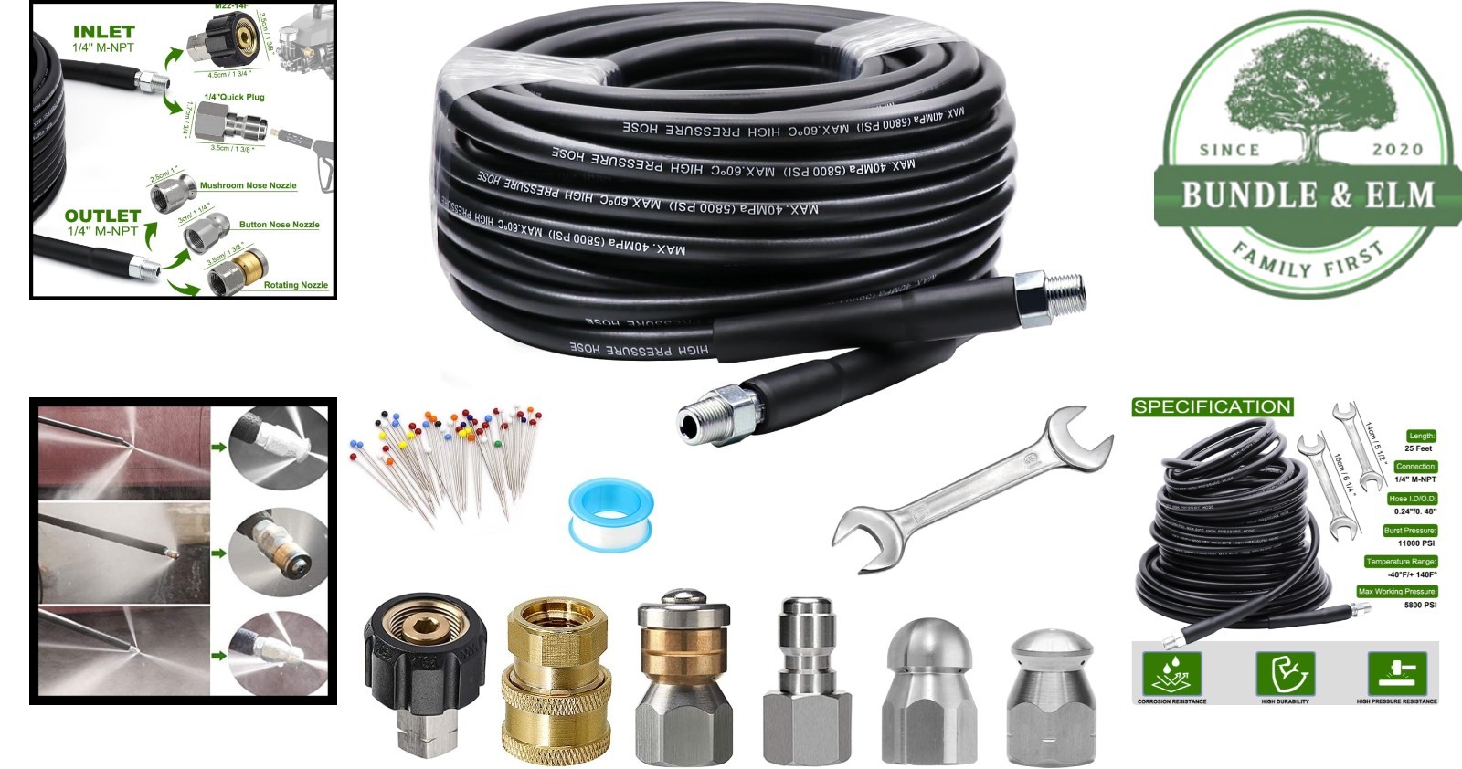 Durable 25 FT Sewer Jet Hose with High Pressure and Quick Connect Features