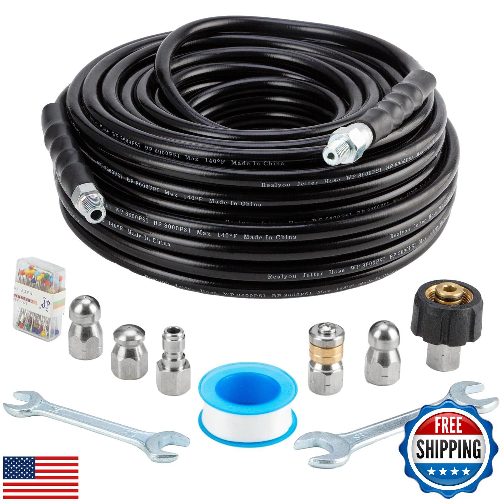 Sewer Jetter Kit 100FT for Pressure Washer, Pressure Washer Drain Jetter with