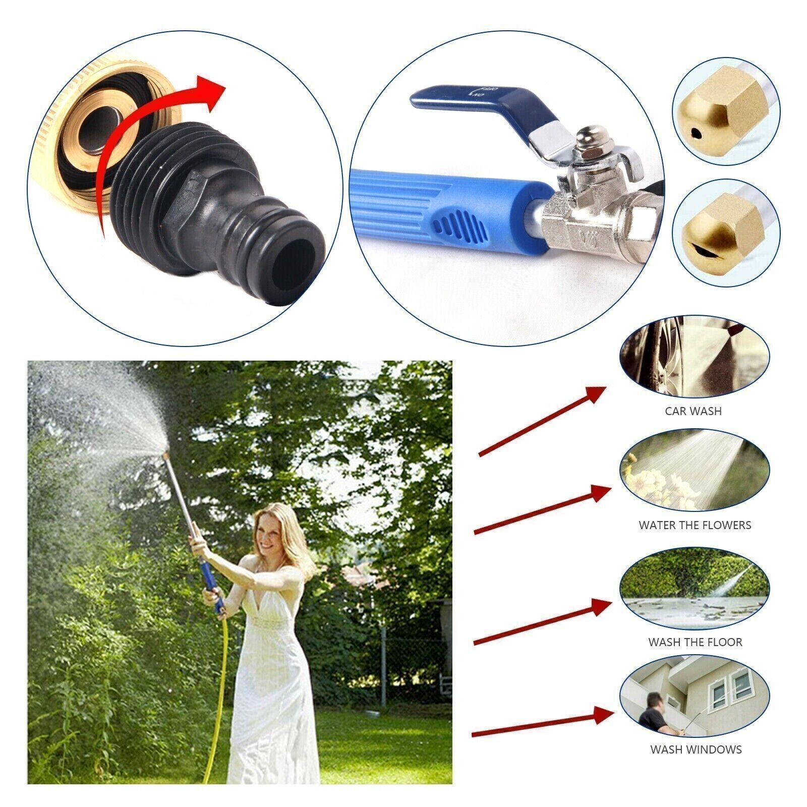 US High Pressure Power Washer Water Spray Gun Nozzle Wand Attachment Garden Hose