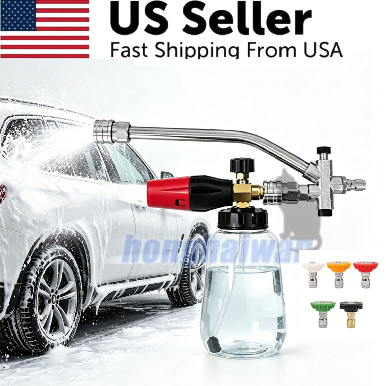 1/4” Pressure Washer Foam Cannon with Dual-Connector Double Tip Attachment US