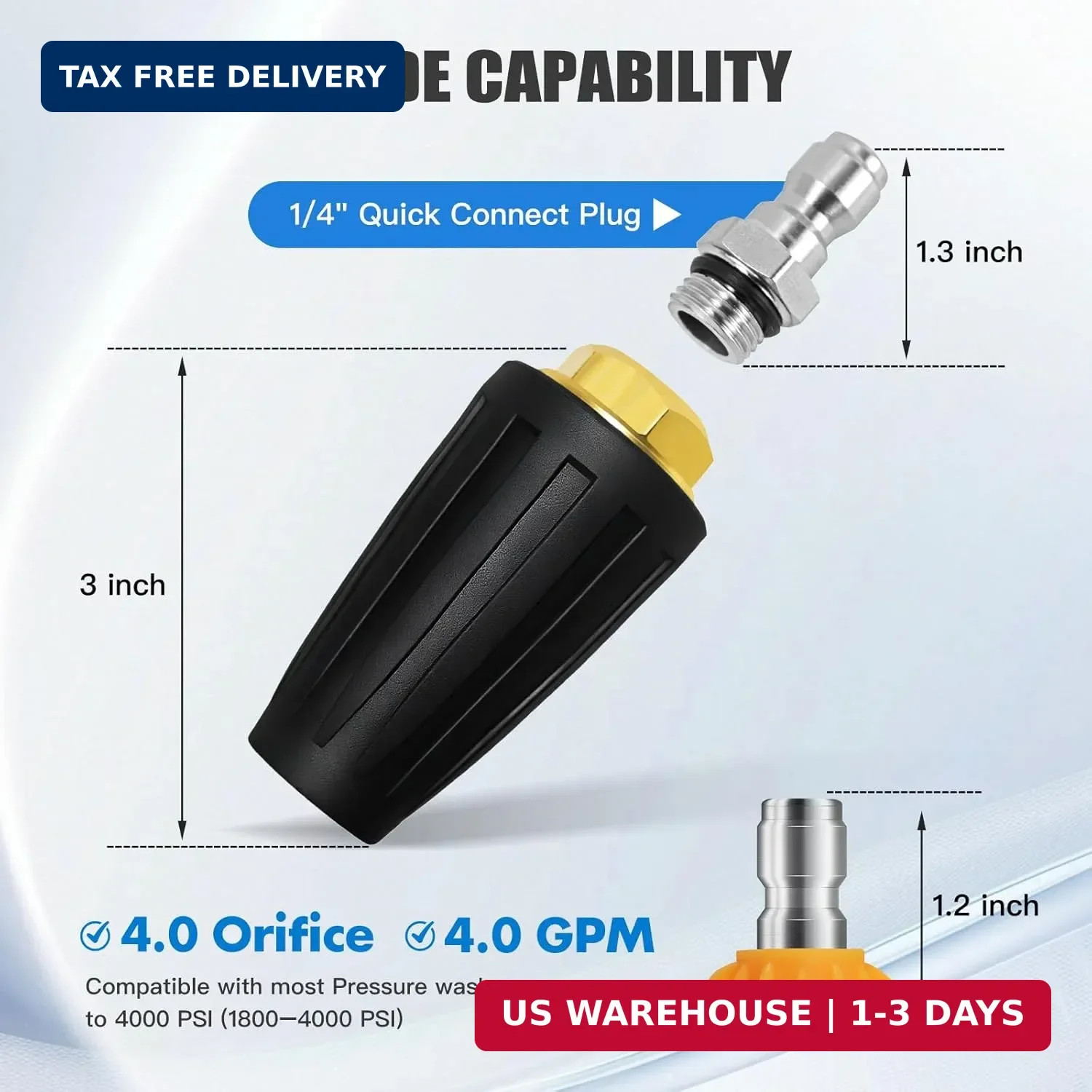 Weslymoo Pressure Washer Spray Nozzle, Power Washer Tips 4000 PSI Max Rotating w