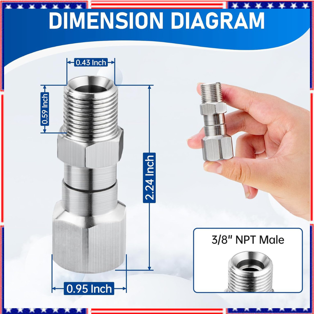 Pressure Washer Swivel 3/8 Inch NPT-M Male Thread 5000 PSI Stainless Steel