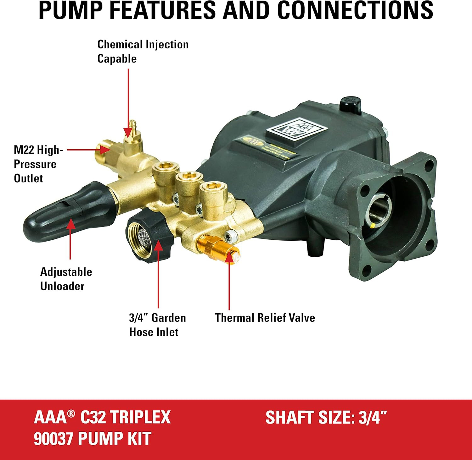 AAA 90037 Horizontal Triplex Plunger Replacement Pressure Washer Pump Kit, 3700