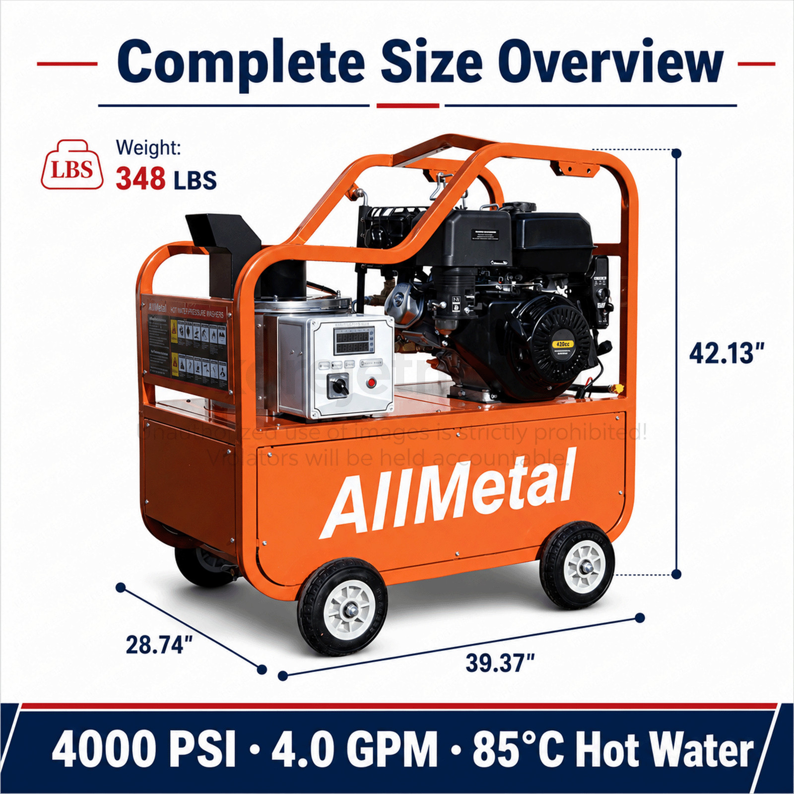 Pressure Washer：4000 PSI 4 GPM Hot Water 4-Stroke Gasoline Power Korejetmetal