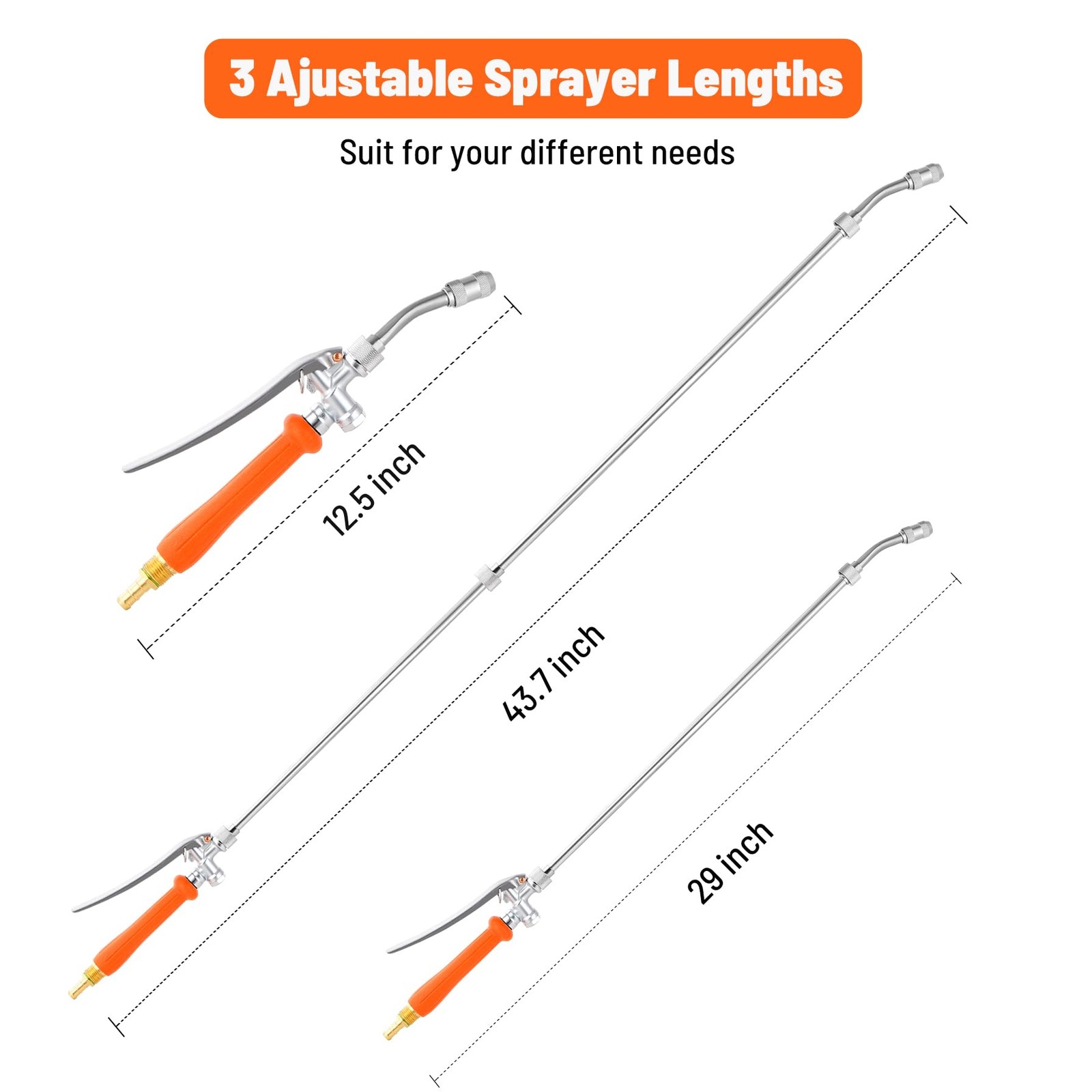 44 Inch Spray Wand, Brass 1/4″ & 3/8″ Barb Match Sprayer 44 inches, Orange
