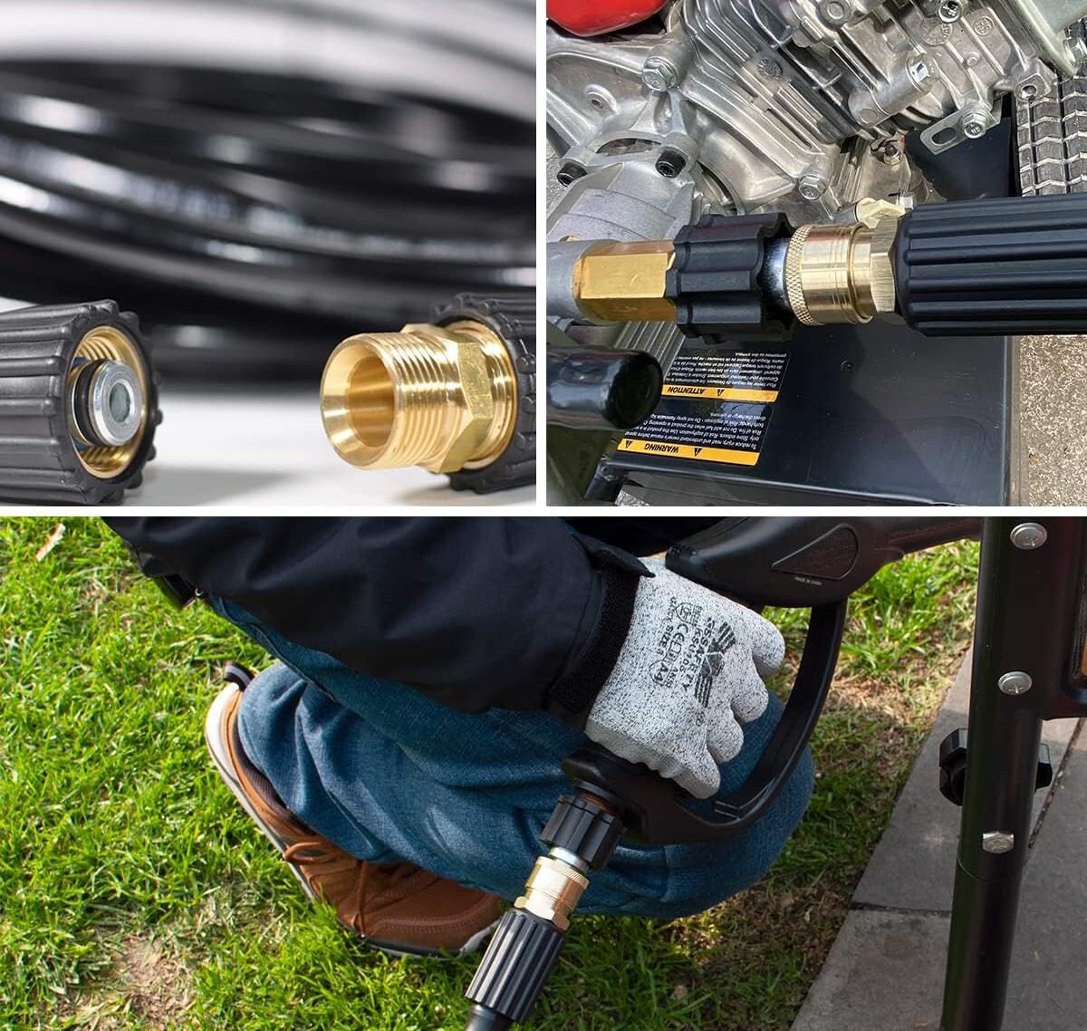 YAMATIC Pressure Washer Adapter Set 5000 PSI M22-14mm to 3/8″ Quick Connectors