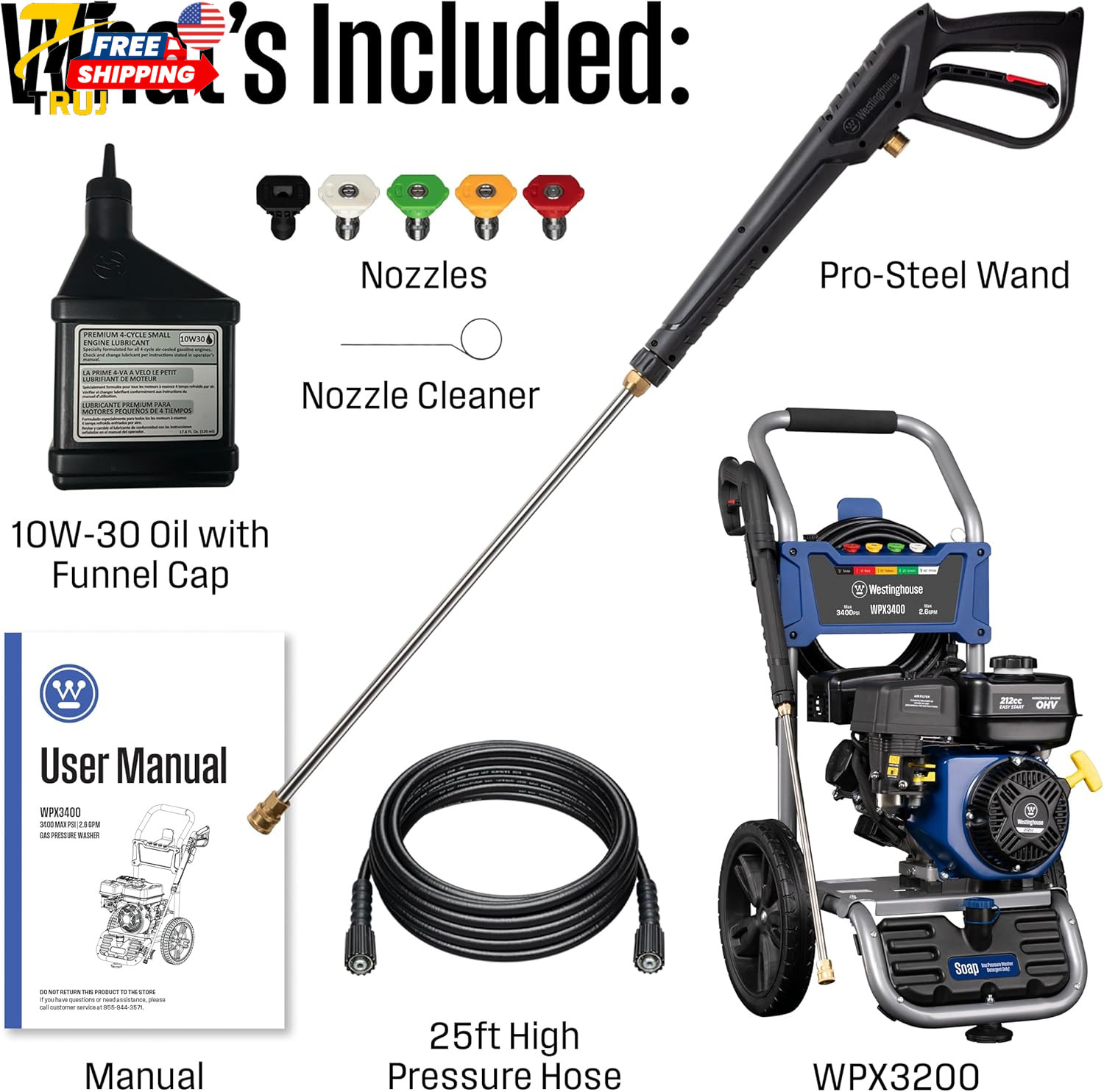 WPX3400 Gas Pressure Washer 3400 PSI and 2.6 Max GPM Onboard Soap Tank FREE SHIP