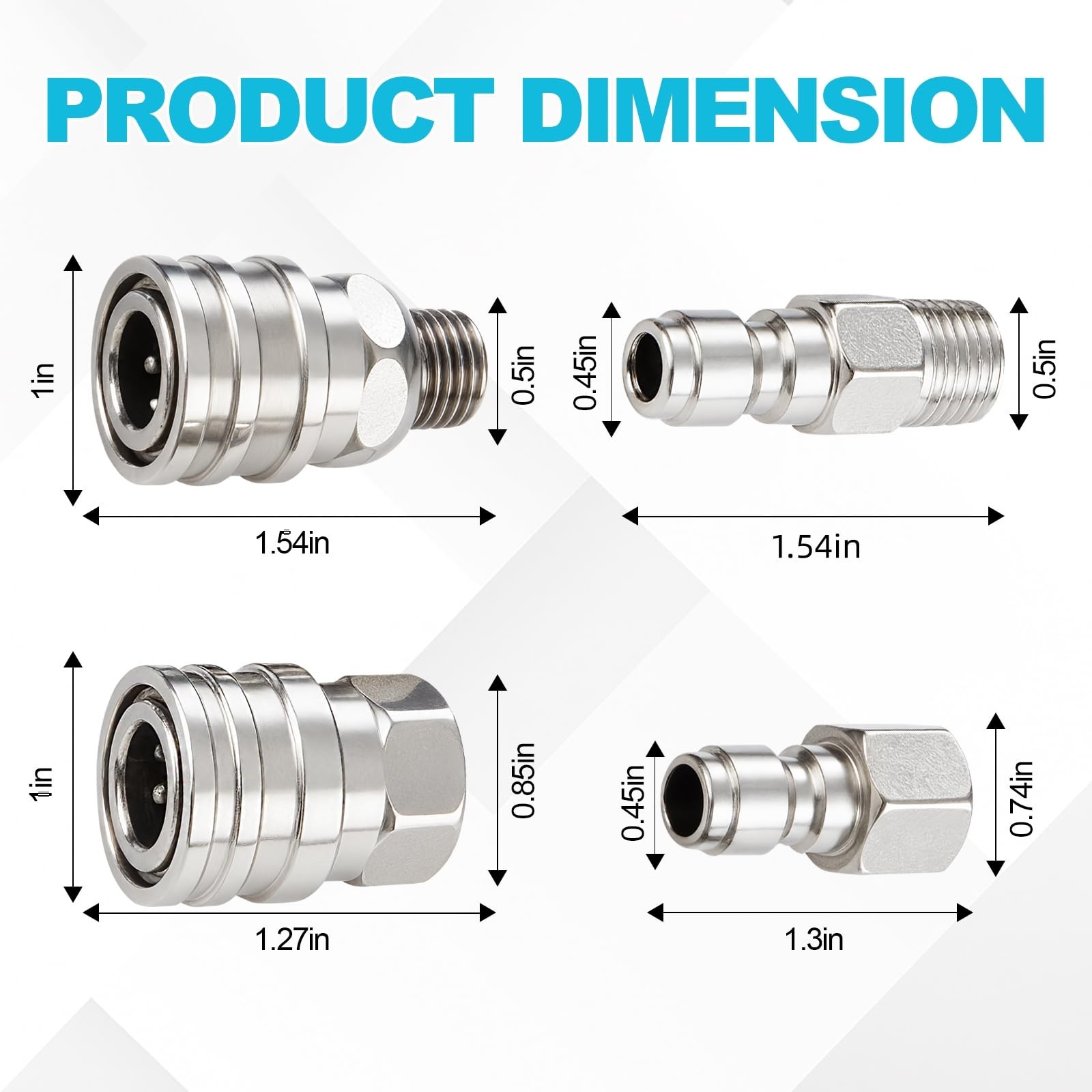 4 PCS Pressure Washer Coupler Quick Connect Fittings 1/4 Inch NPT Stainless