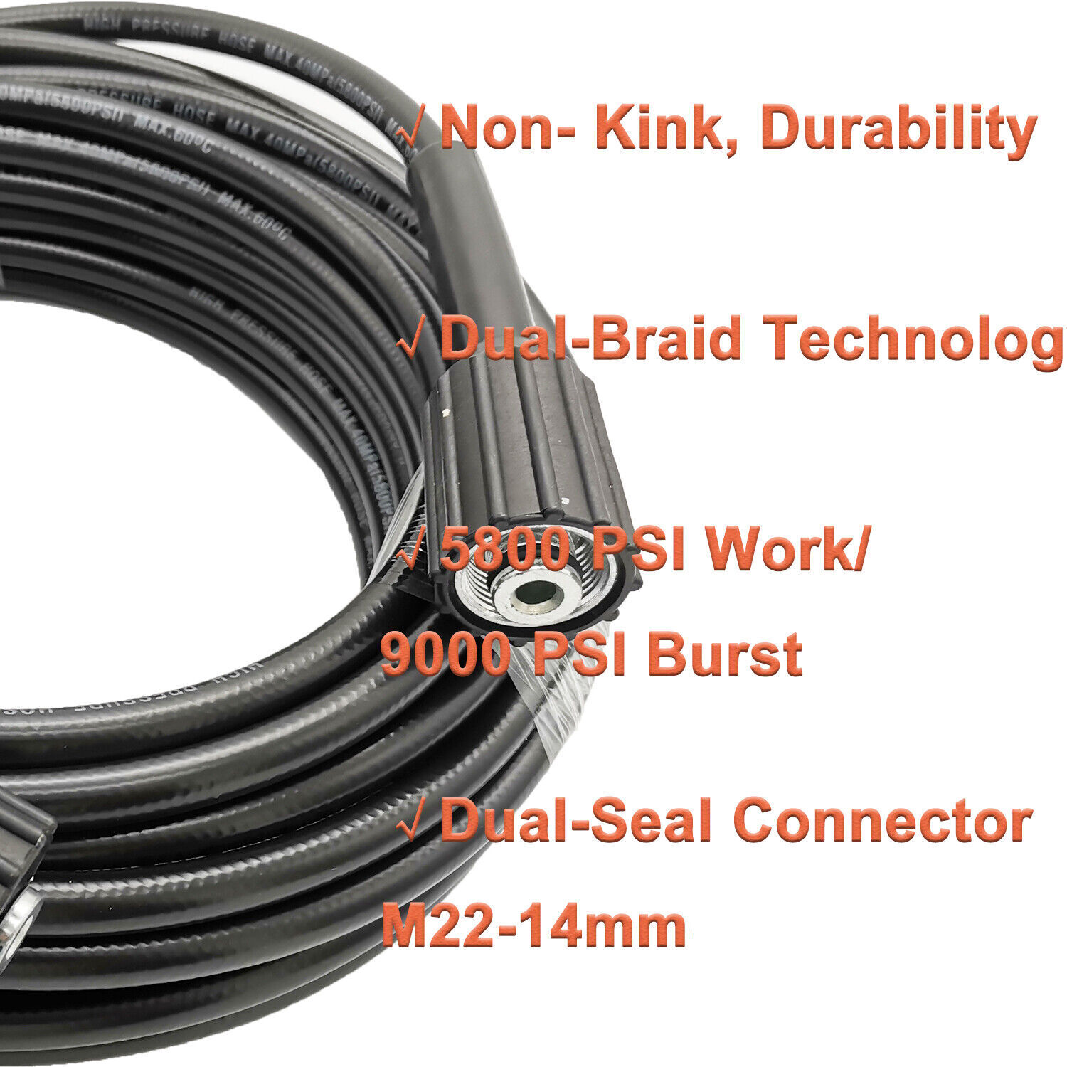 5800PSI High Pressure Washer Hose M22-14mm Power Washer Extension Hose 50FT
