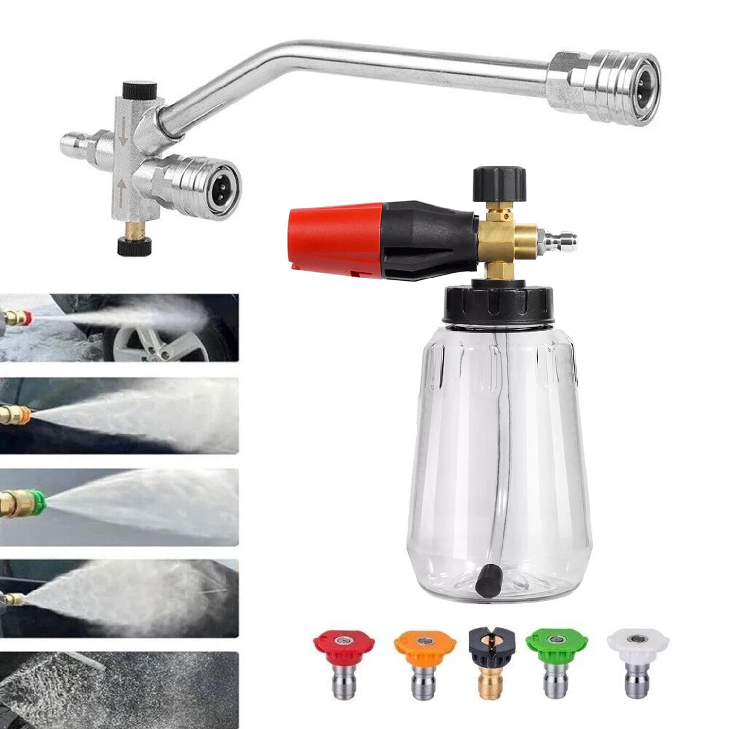 1/4” Pressure Washer Foam Cannon with Dual-Connector Double Tip Attachment USA