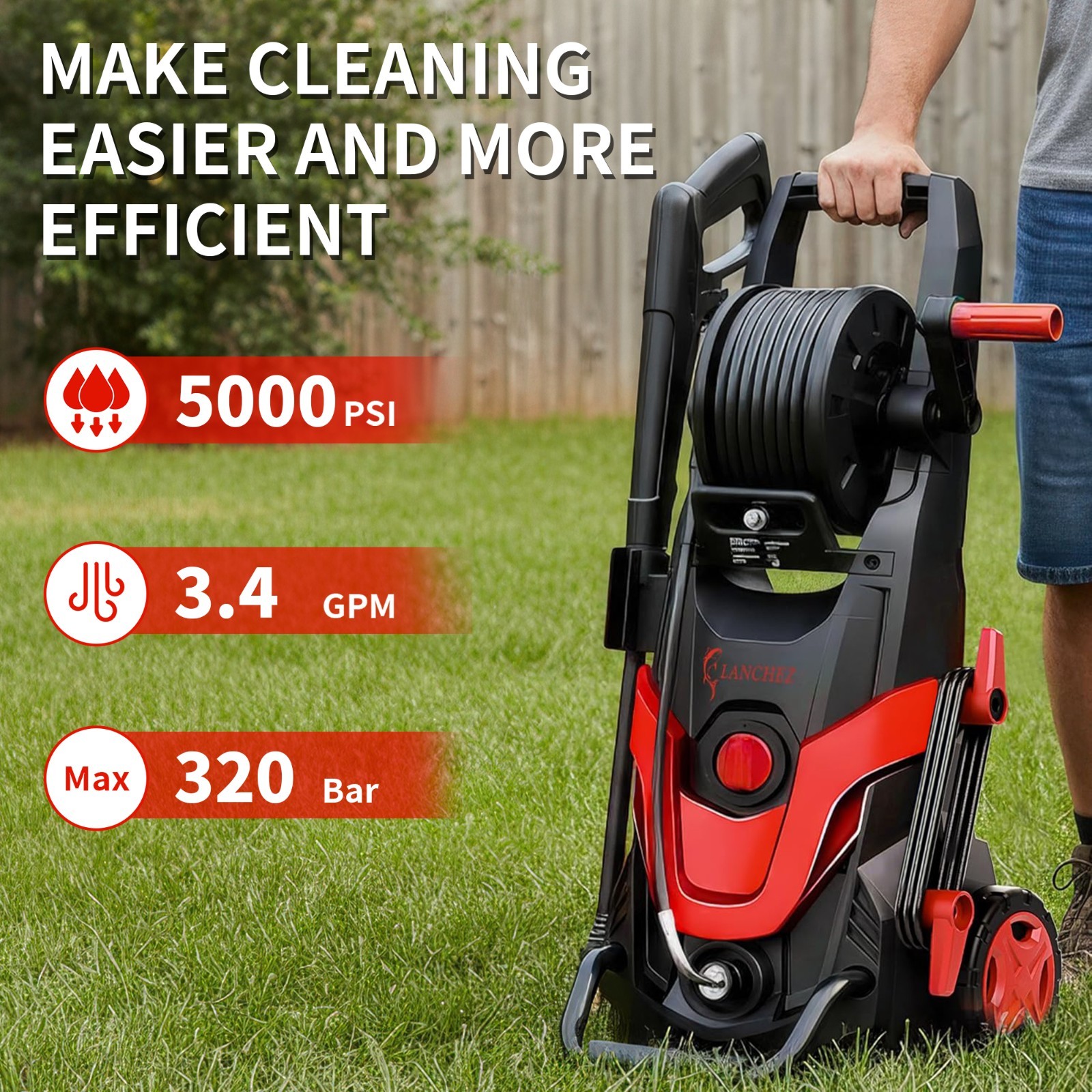 5000PSI High Pressure Washer, IPX5 Electric Power Washer W/ 500ml Foam Cannon,