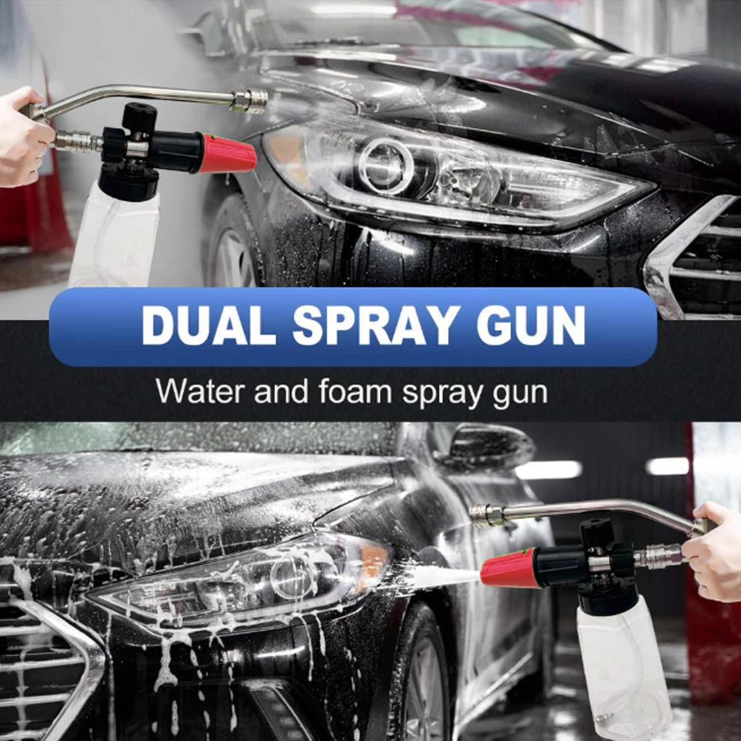 For Pressure Washer Gun Car Foam Cannon + Dual-Connector Double Tip Attachment