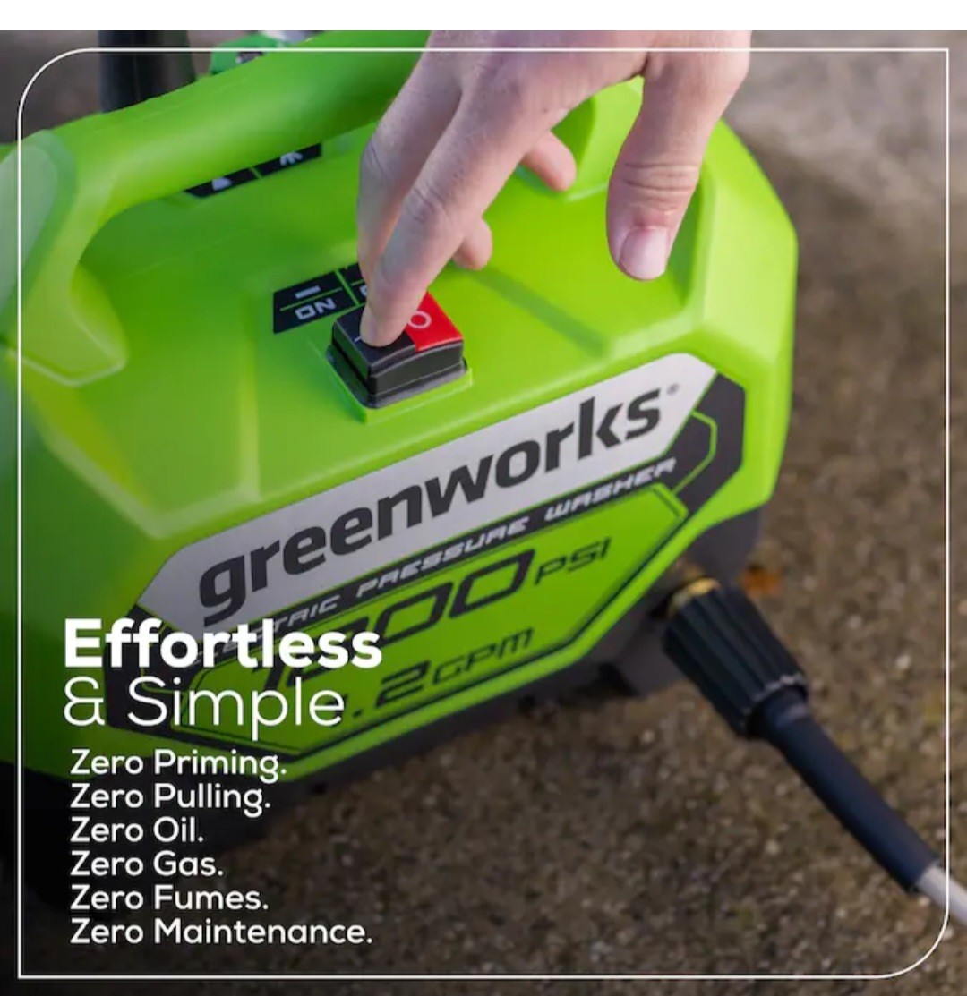Greenworks GPW1805, 1800-PSI 1.2-GPM Cold Water Electric Pressure Washer, 2 Tip