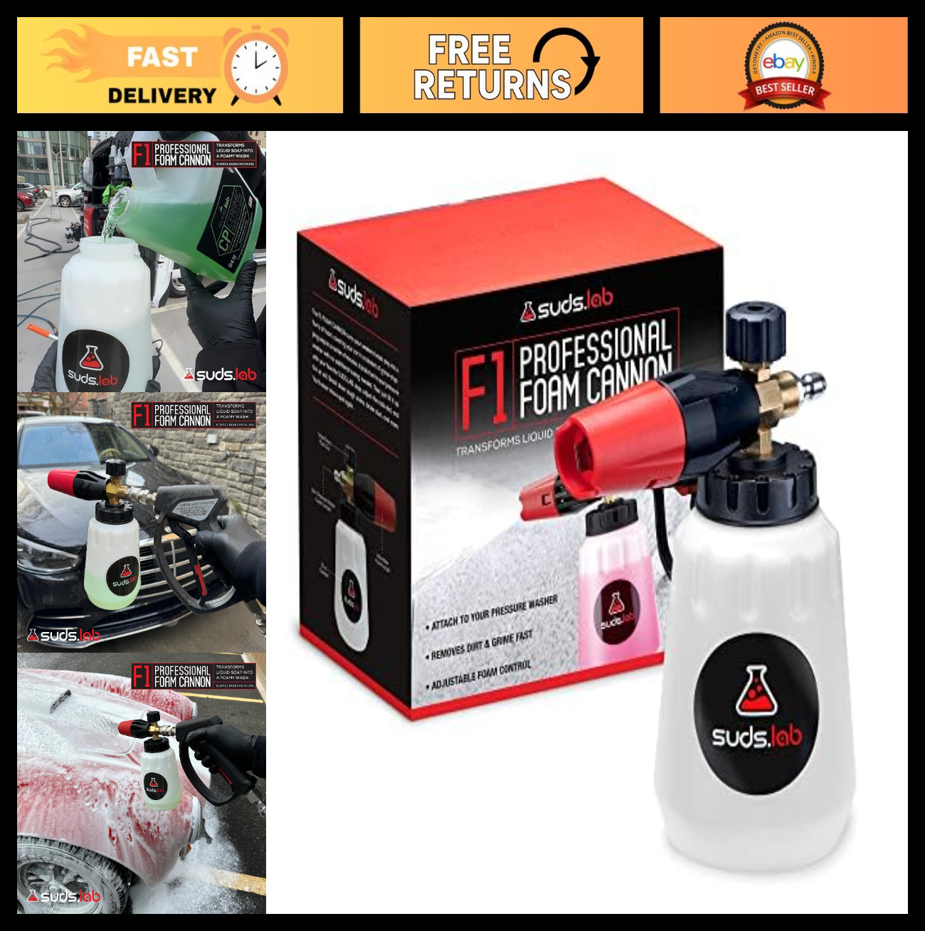Professional Foam Cannon 32oz Canister, Adjustable Nozzle, Quick Connect, Car Wa