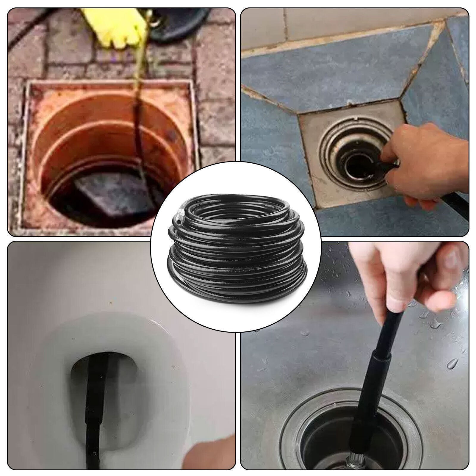 100FT Sewer Jetter Nozzles Kit Drain Cleaning Hose for Pressure Washer 5800PSI