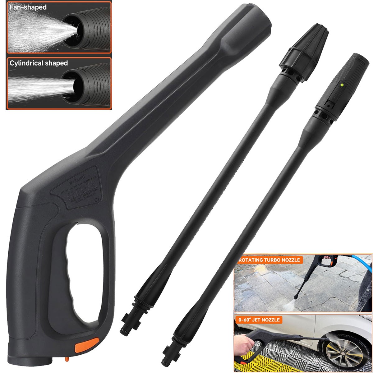 Pressure Washer Gun Wand Jet Turbo Nozzle Kit 2320PSI for Portland Husky Black