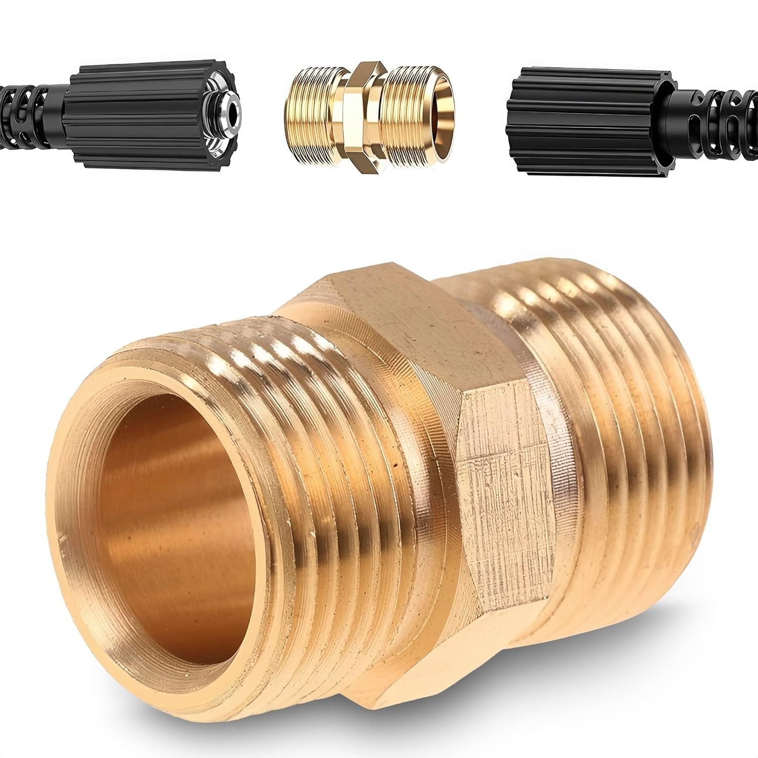 M22 14mm Brass Pressure Washer Hose Connector 4500 PSI Quick Connect