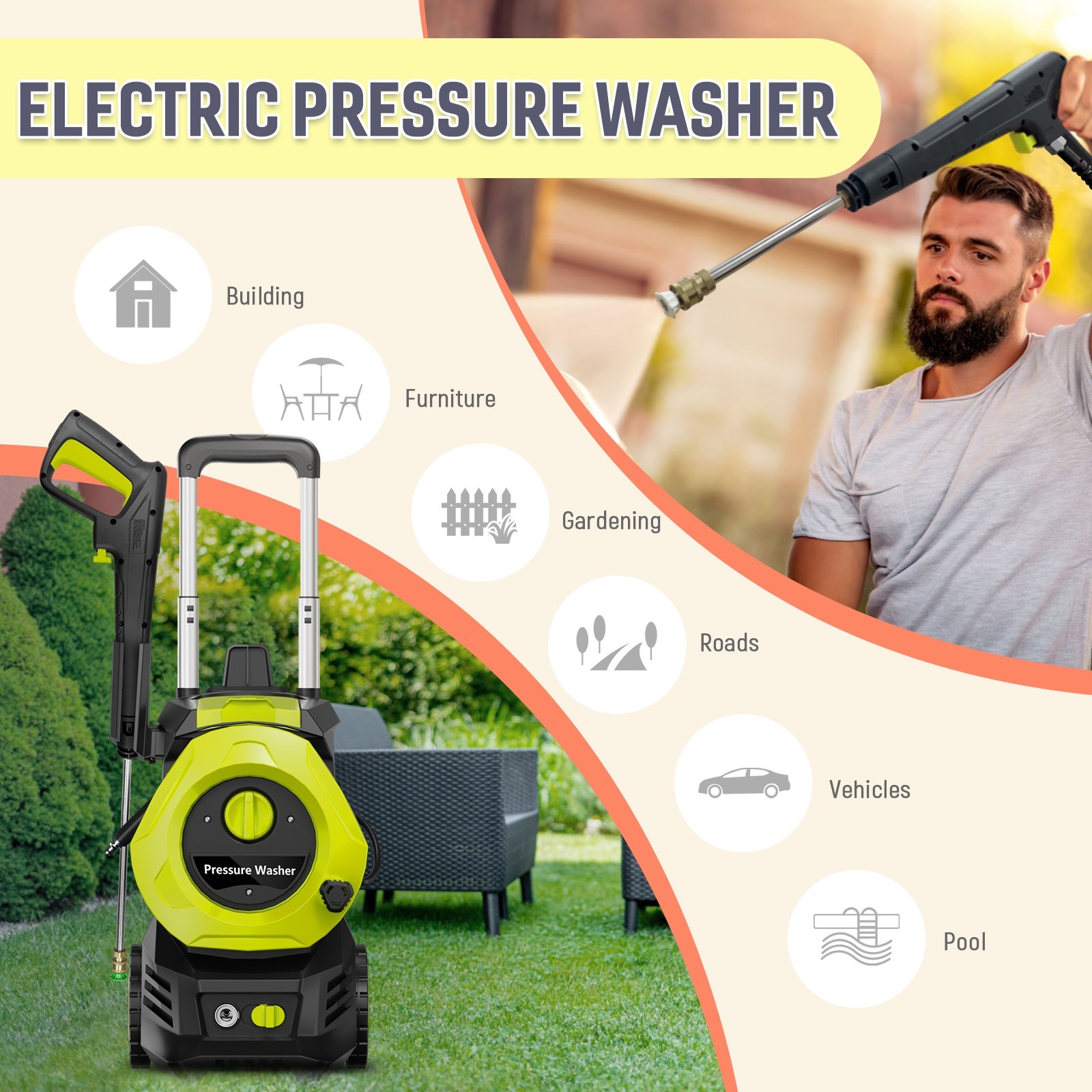 4800 PSI 3.6GPM NEW Upgraded Electric Pressure Washer, Home & Outdoor Cleaning