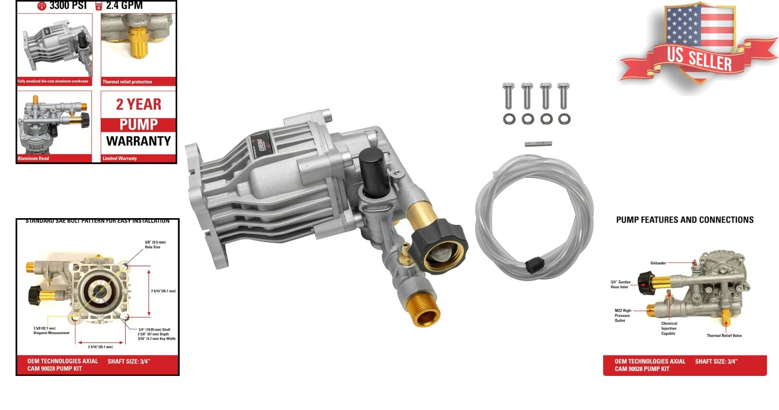 OEM Technologies Gas Pressure Washer Pump Replacement Kit – 3/4″ Shaft, 2.4 GPM