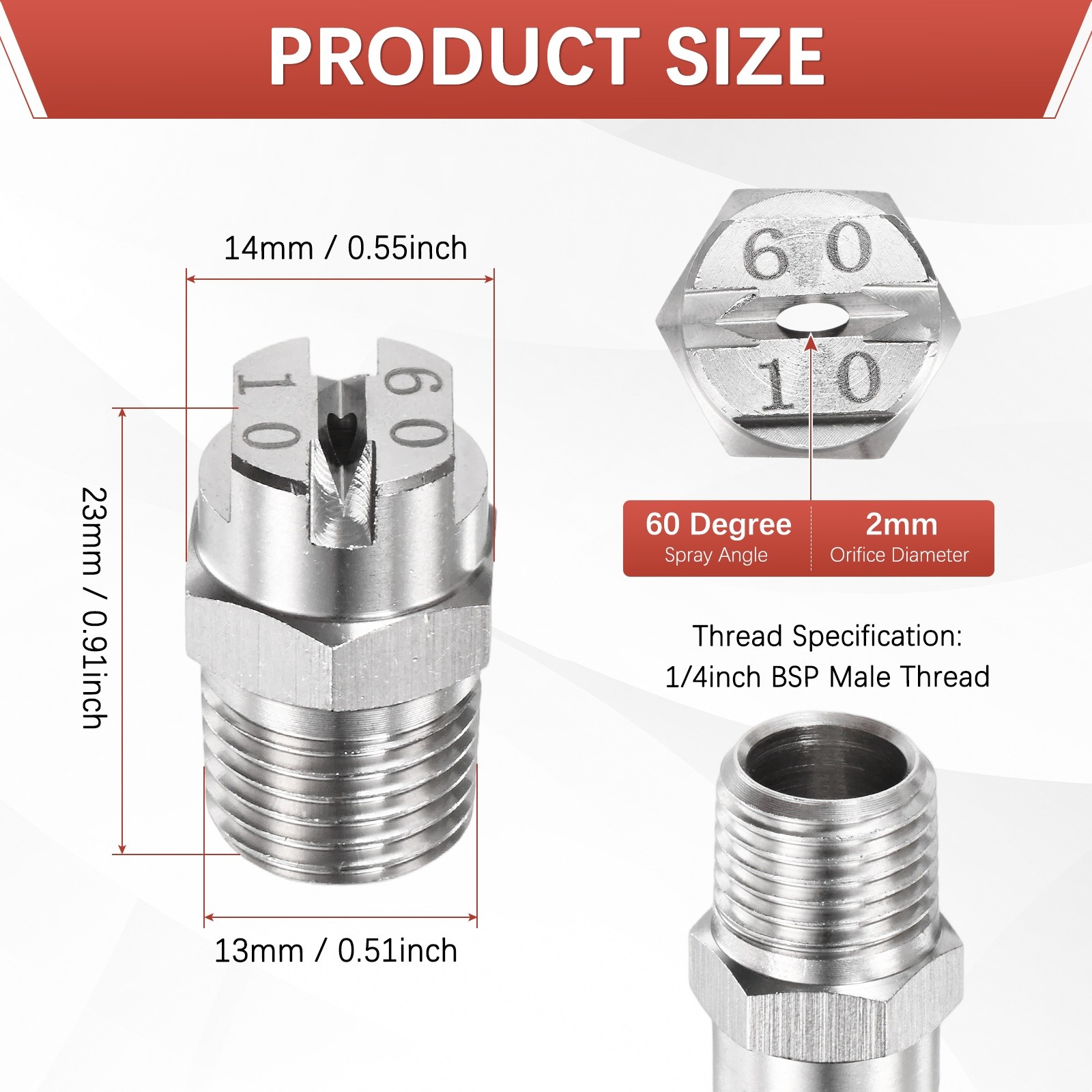 1/4″BSP 60° Flat Fan Spray Tip [3PCS] – Pressure Washer Nozzles [2MM]