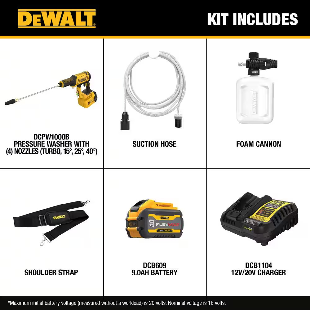 FLEXVOLT 60V MAX 1000 PSI 1.0 GPM Cold Water Cordless Battery Power Cleaner Kit
