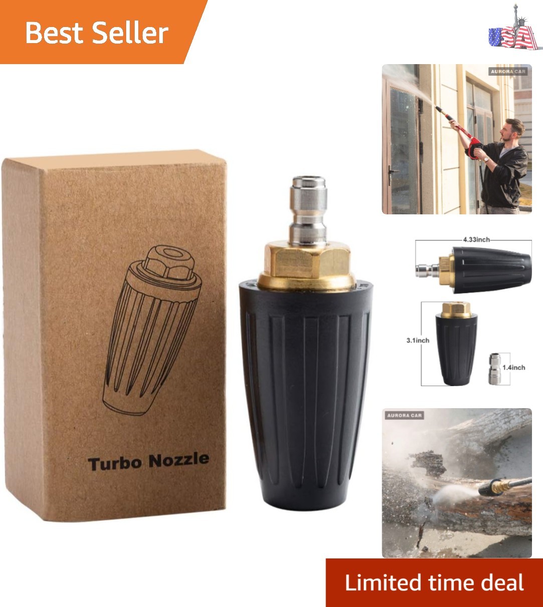 Versatile Pressure Washer Turbo Nozzle – 4000 PSI Performance & Easy Fit