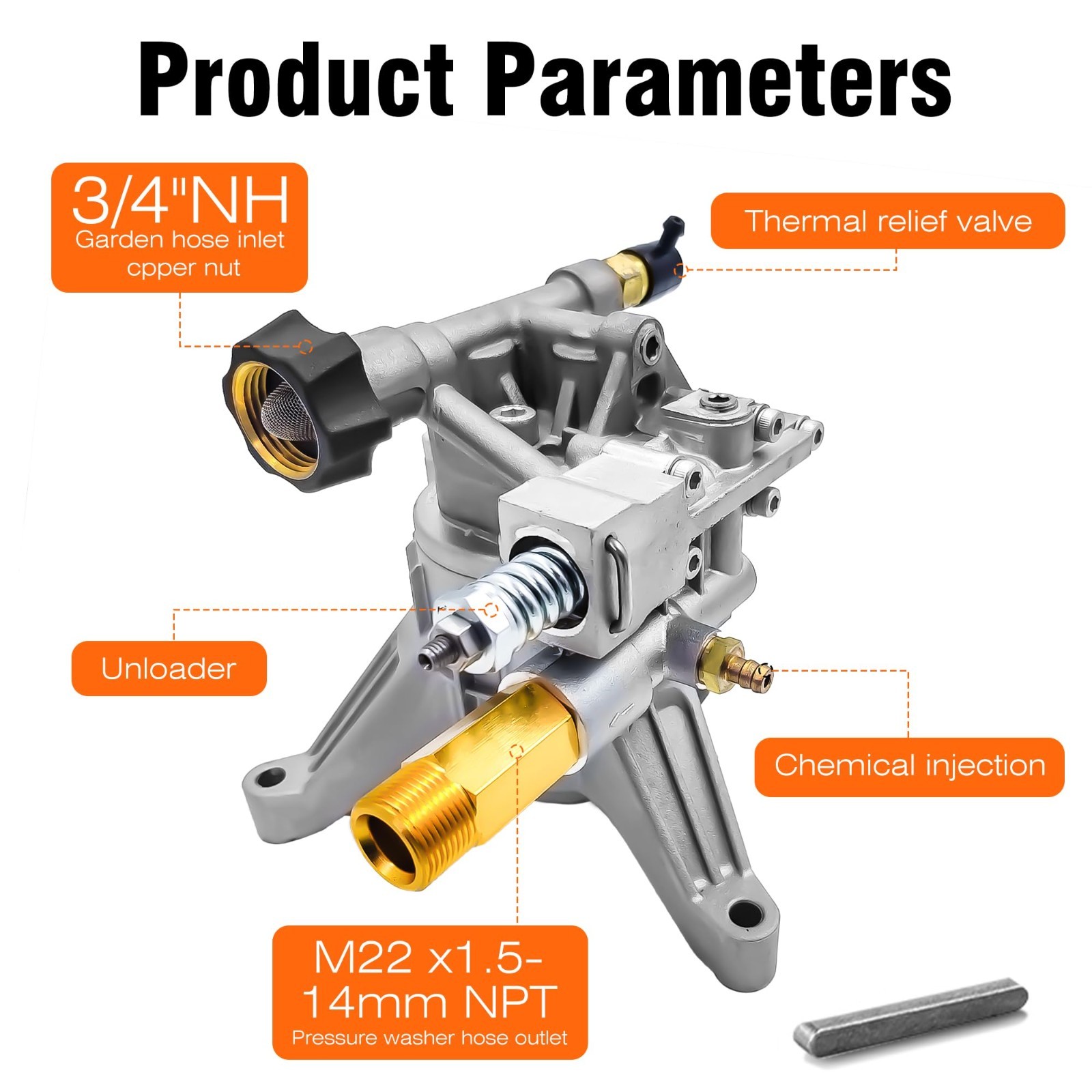 Vertical Pressure Washer Pump 7/8″ Shaft, 2600-3400 PSI, 2.5 GPM Replacement Pum