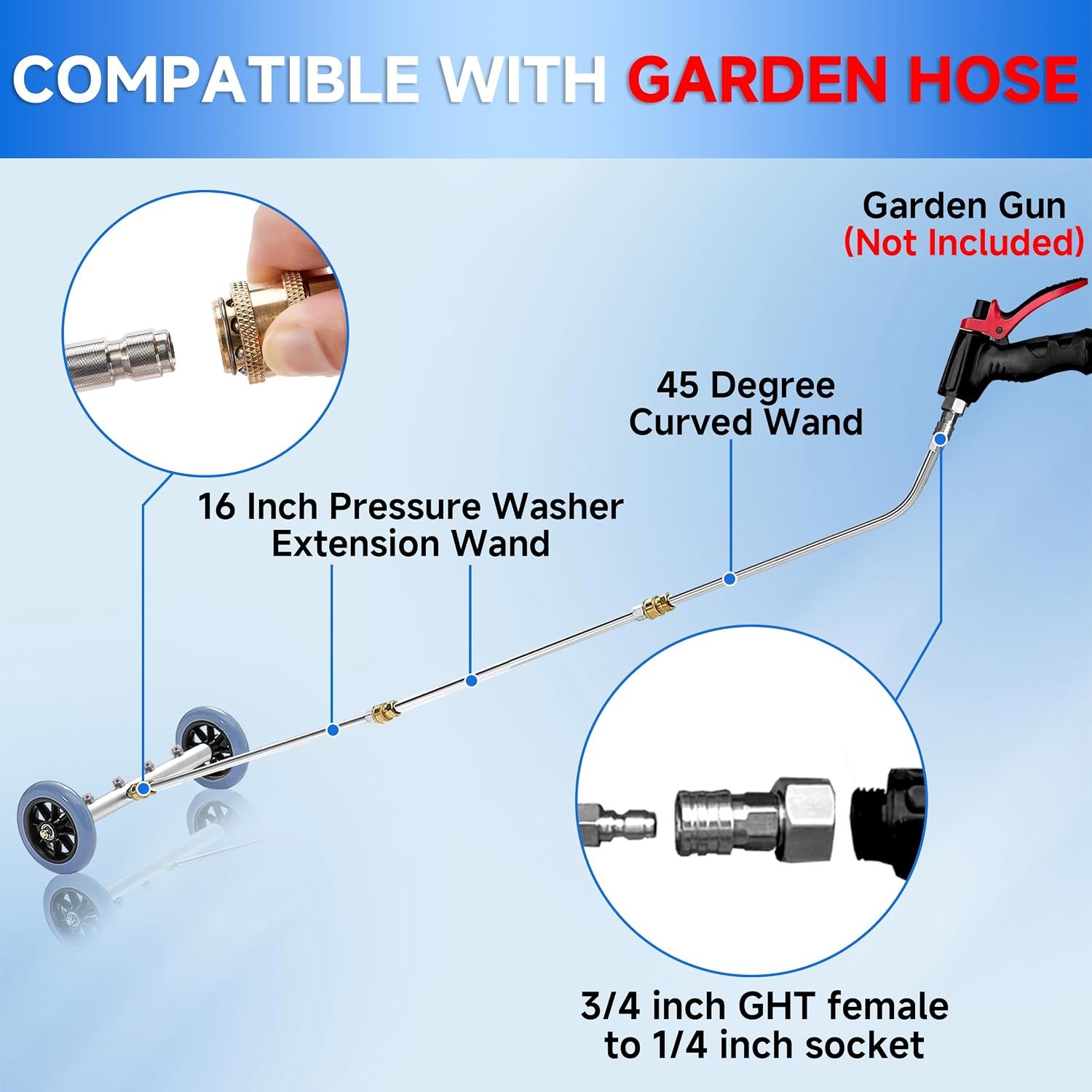 16 Inch Undercarriage Car Washer Pressure Washer Under Car Cleaner W/ 3 Pcs