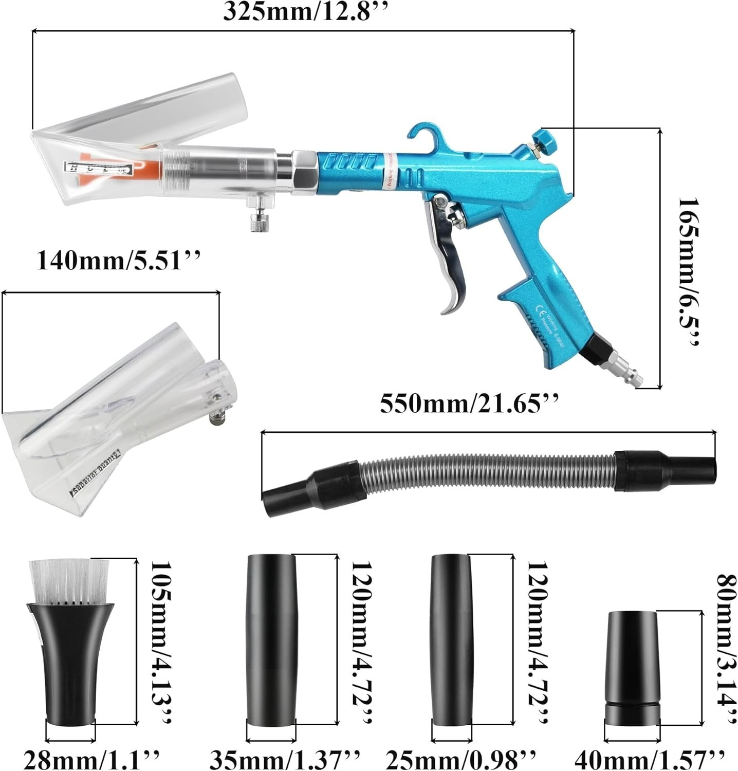 2IN1 Car Interior Detailing Air Blow Gun & Vacunm Gun with Adjustable Air Flow N