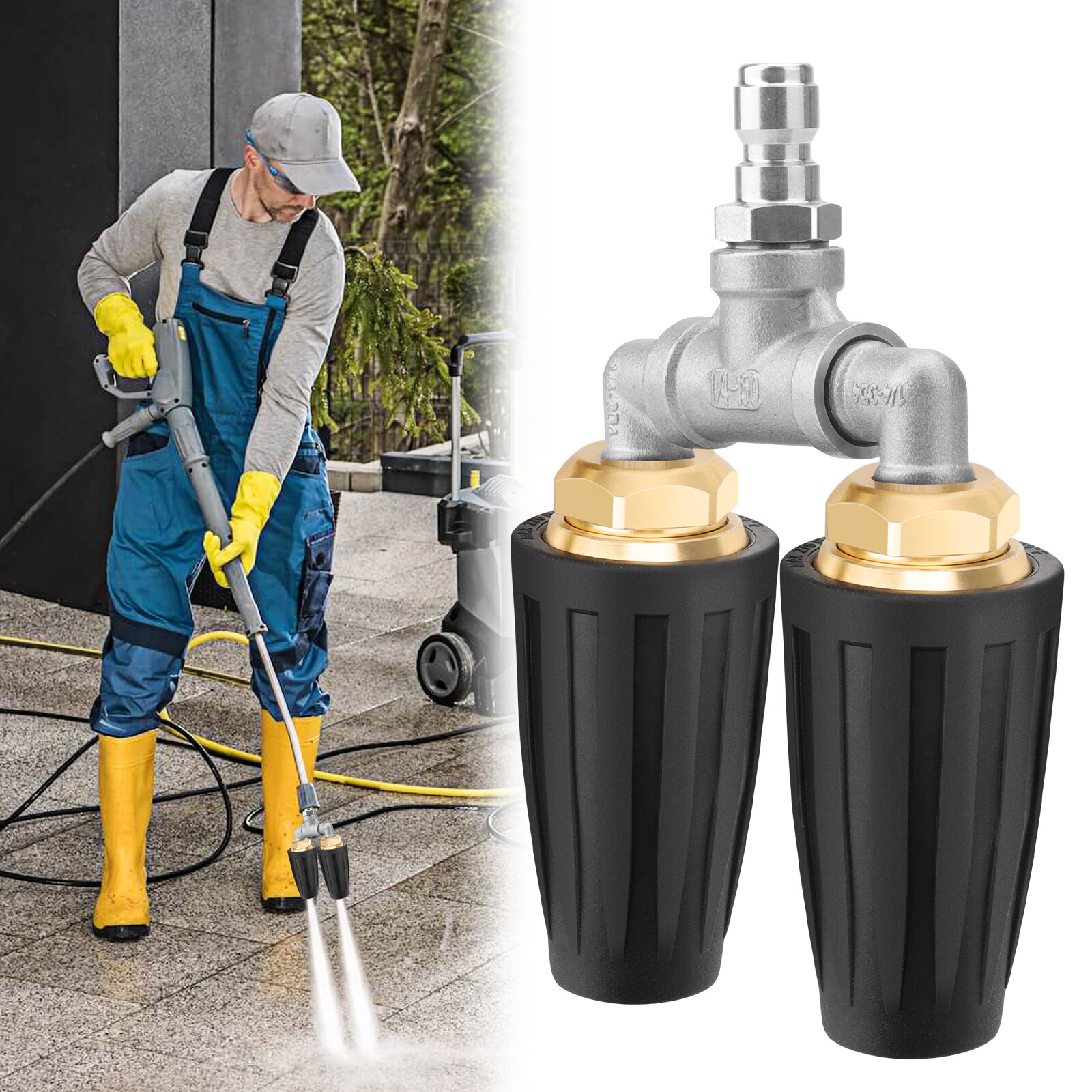 Dual Turbo Nozzle Pressure Washer 360° Rotating 1/4″ Quick Connect 2.5 Orifice