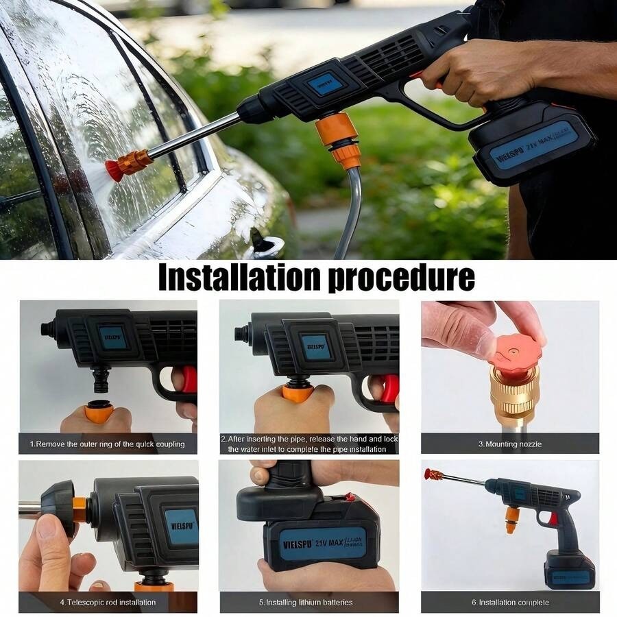 21V Cordless Pressure Washer with 2 Batteries 6-in-1 Nozzle