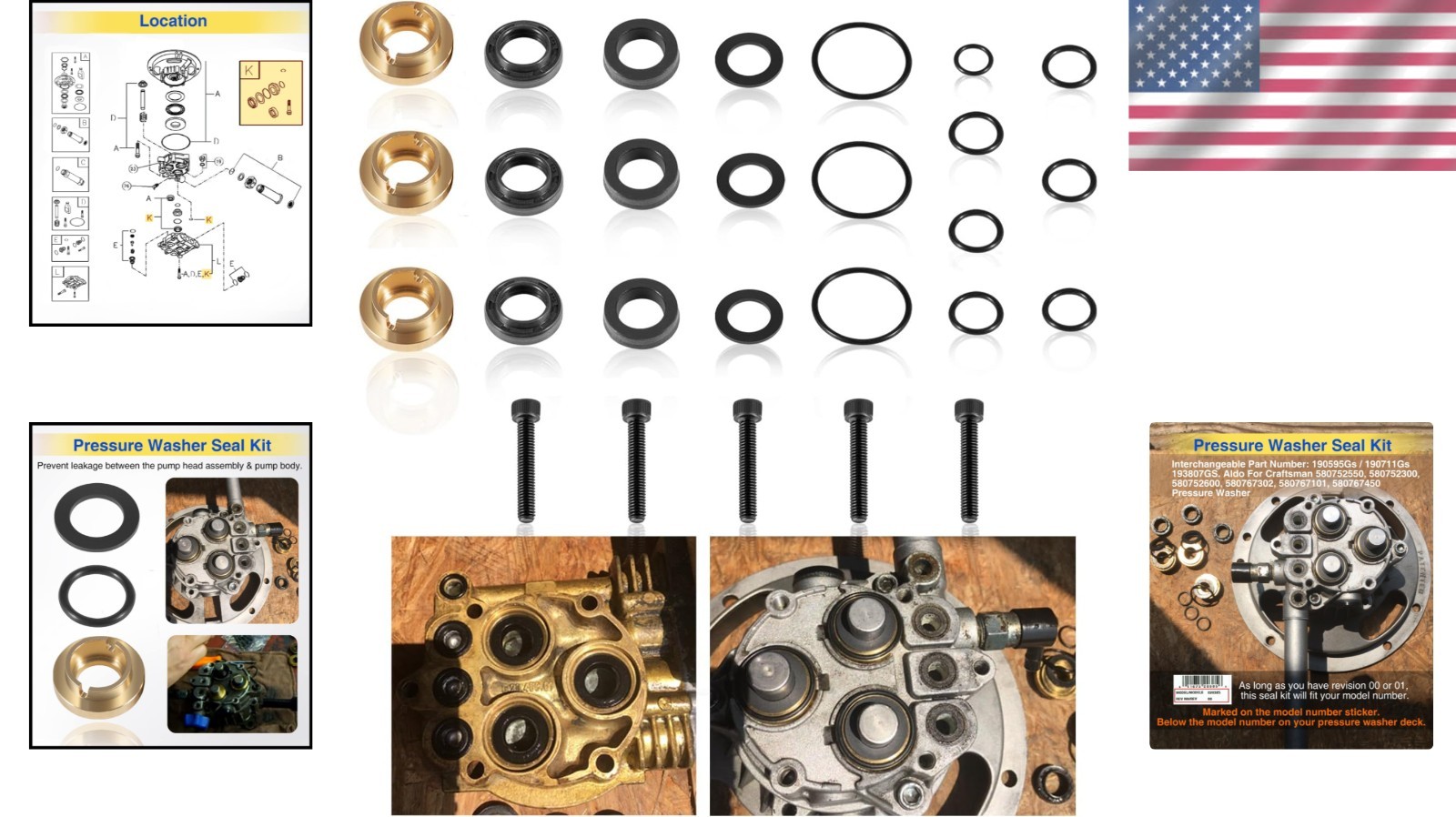 Pressure Washer Seal Kit Compatible With Briggs & Stratton 190595GS 190711GS …
